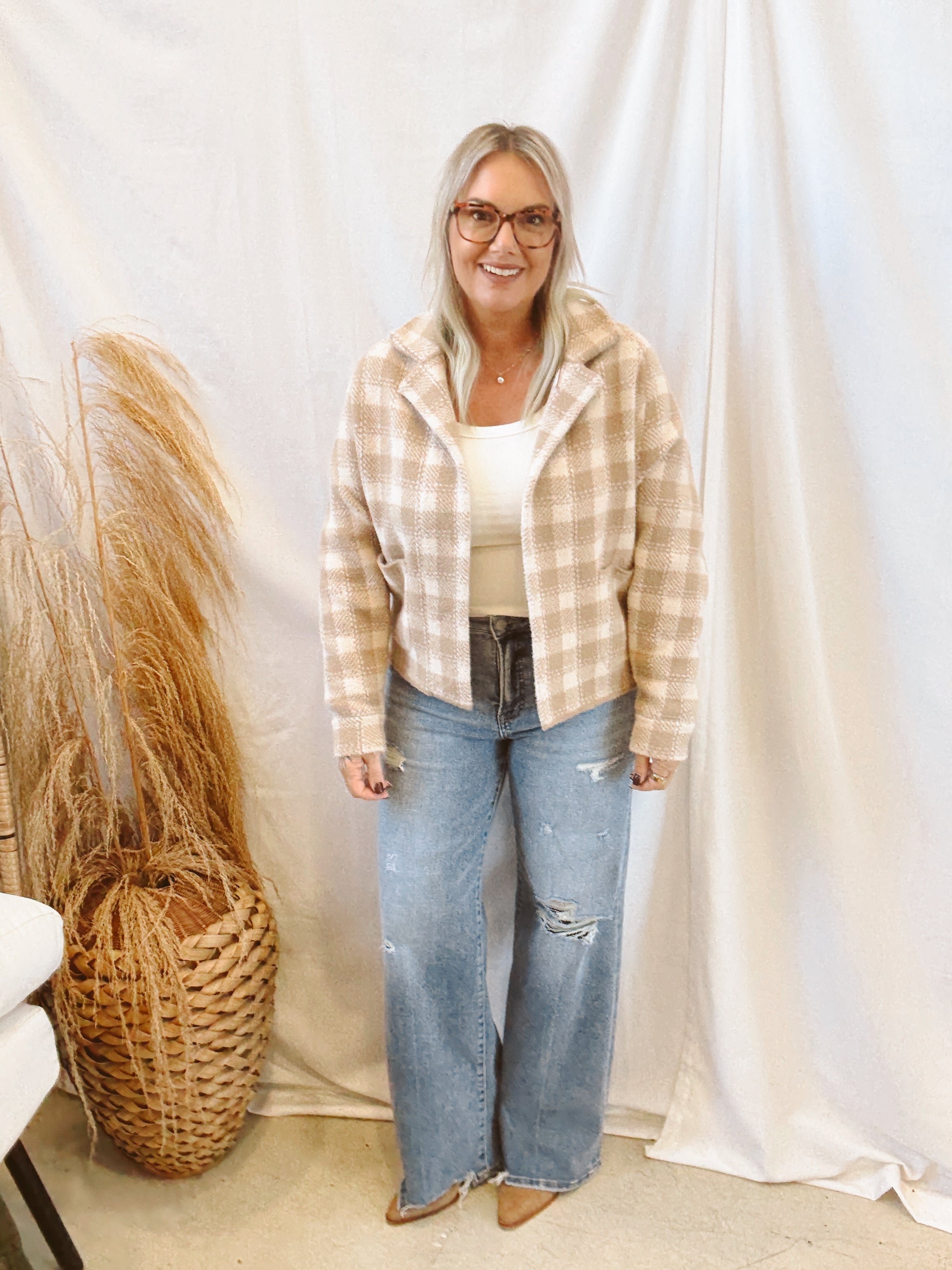 Plaid Taupe Jacket-Final Sale-Sweaters-stacatto-The Silo Boutique, Women's Fashion Boutique Located in Warren and Grand Forks North Dakota
