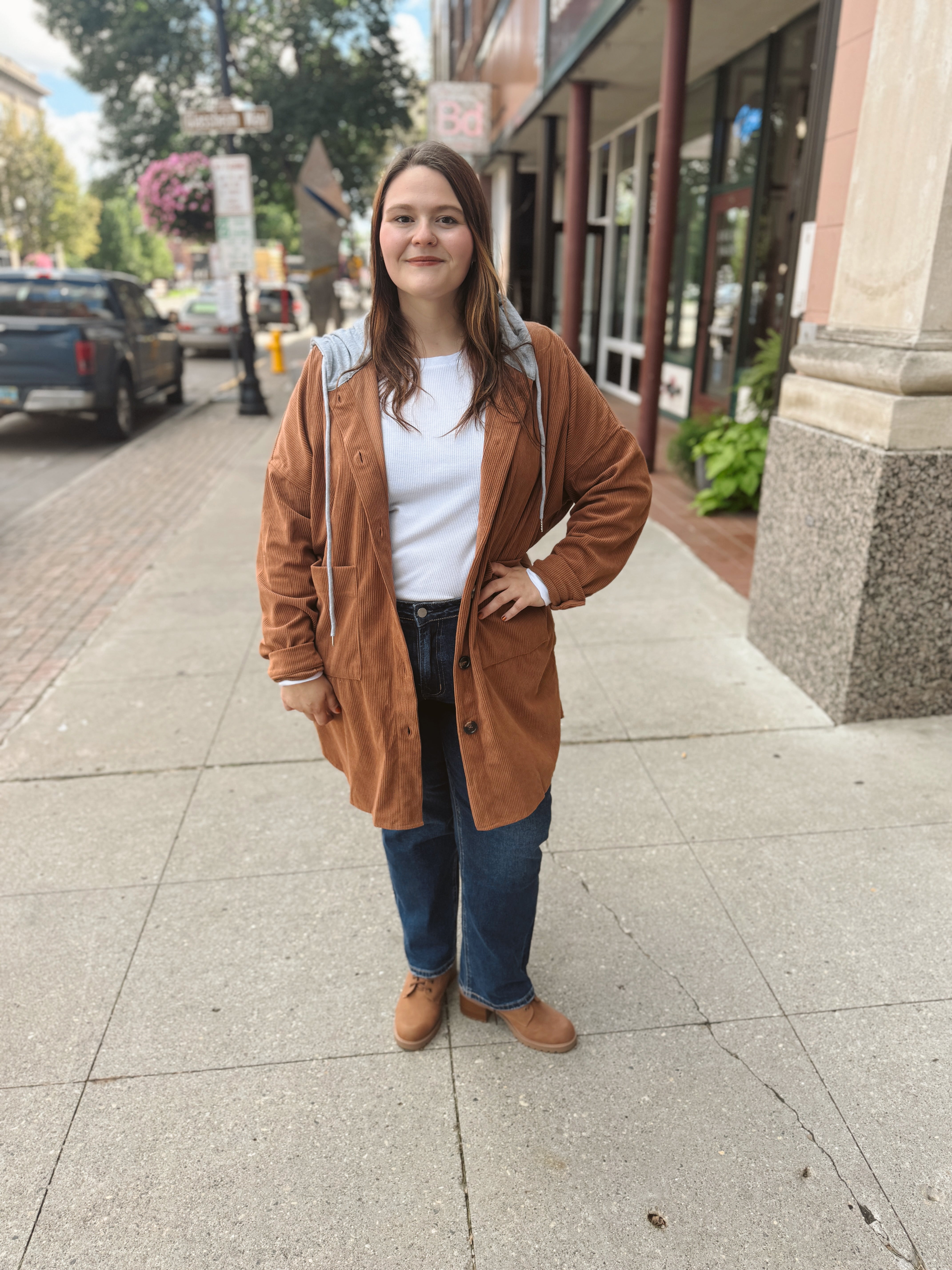 Light Rust Long Hooded Shirt Jacket-Coats & Jackets-hyfve-The Silo Boutique, Women's Fashion Boutique Located in Warren and Grand Forks North Dakota