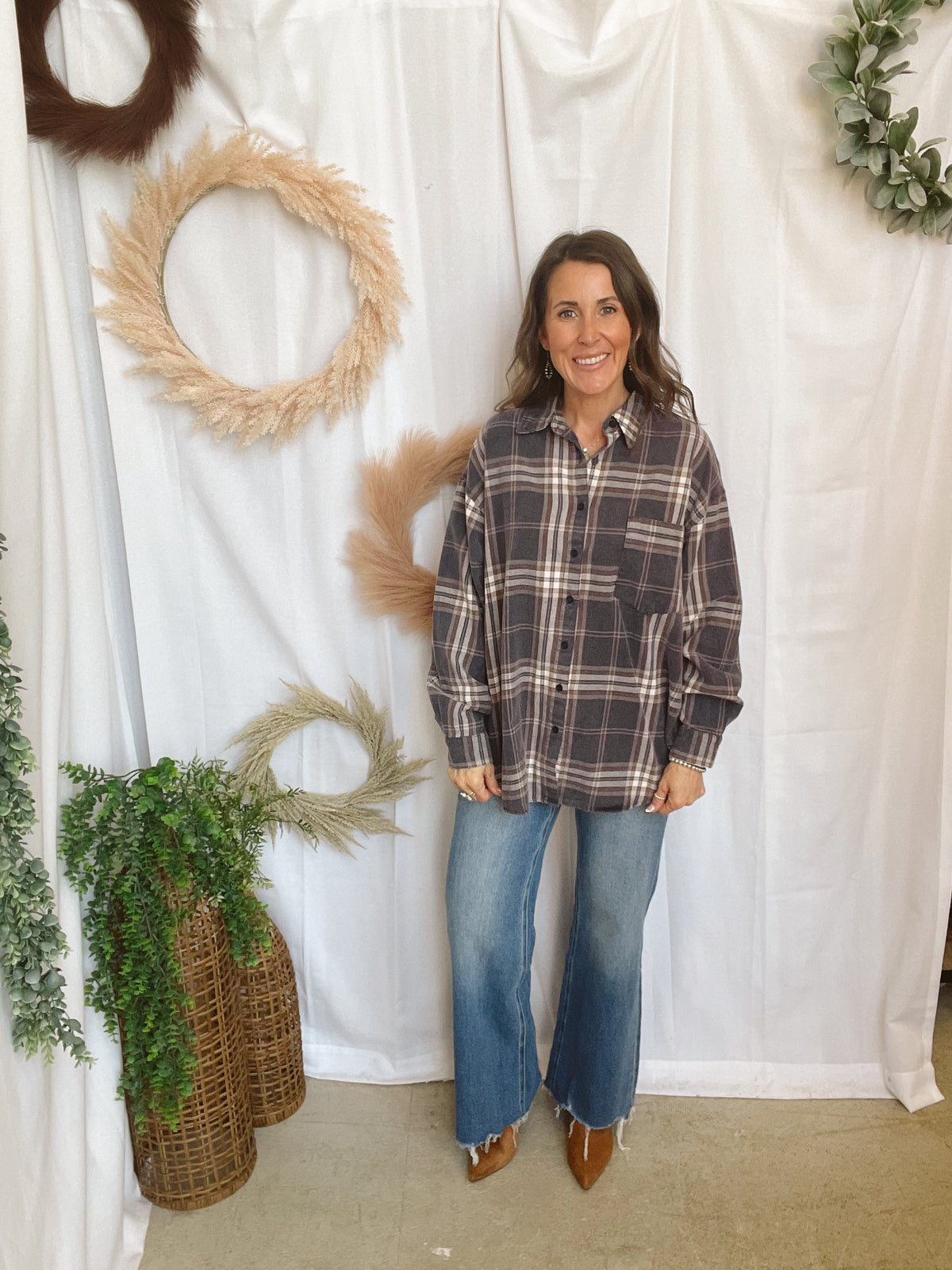 Laney Plaid Flannel-Grape-Long Sleeve Tops-blu pepper-The Silo Boutique, Women's Fashion Boutique Located in Warren and Grand Forks North Dakota