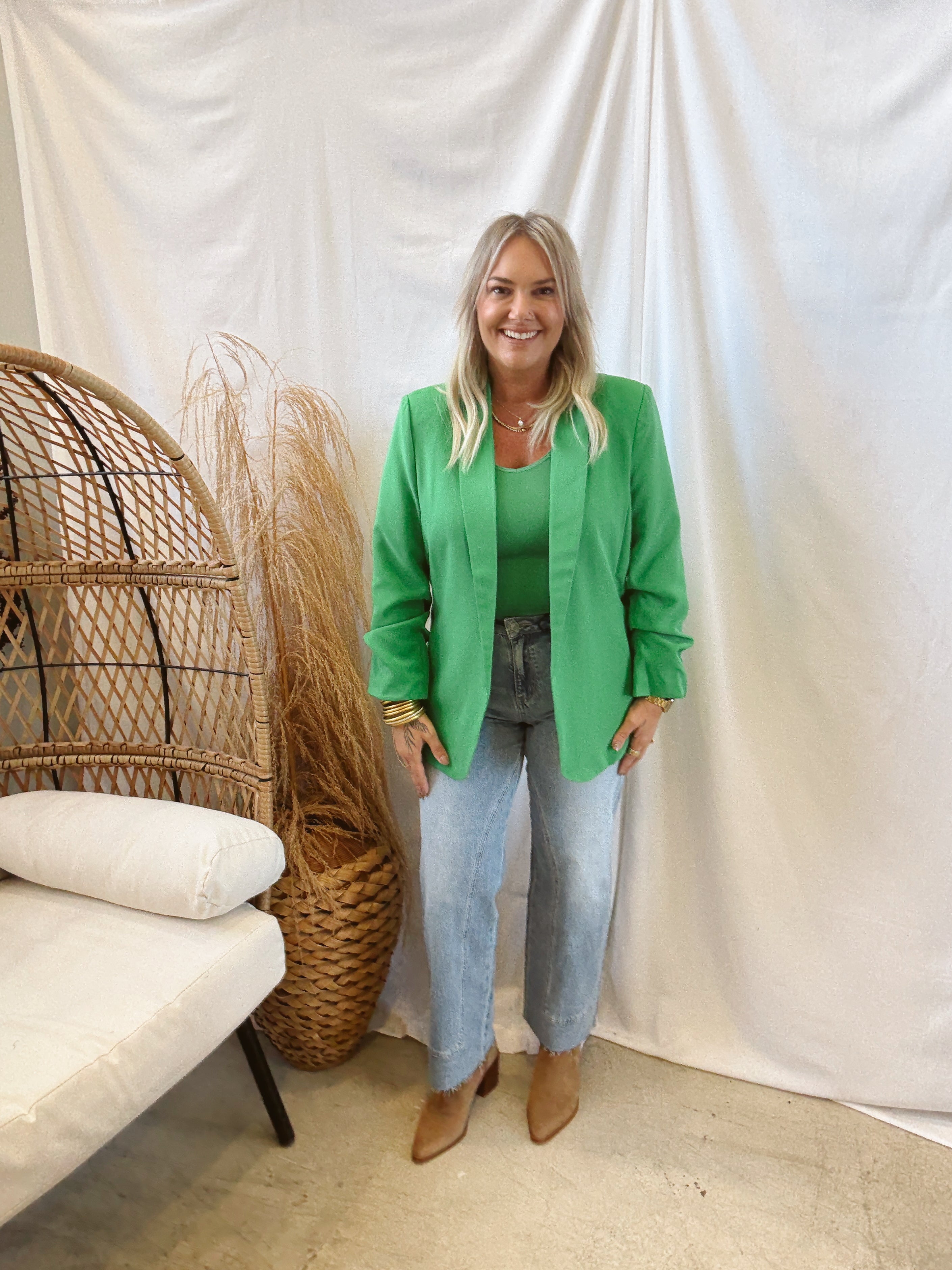 Classic Green Blazer-Blazers-eesome-The Silo Boutique, Women's Fashion Boutique Located in Warren and Grand Forks North Dakota
