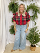 Short Sleeve Plaid Sweater-Red-Final Sale-Sweaters-entro-The Silo Boutique, Women's Fashion Boutique Located in Warren and Grand Forks North Dakota