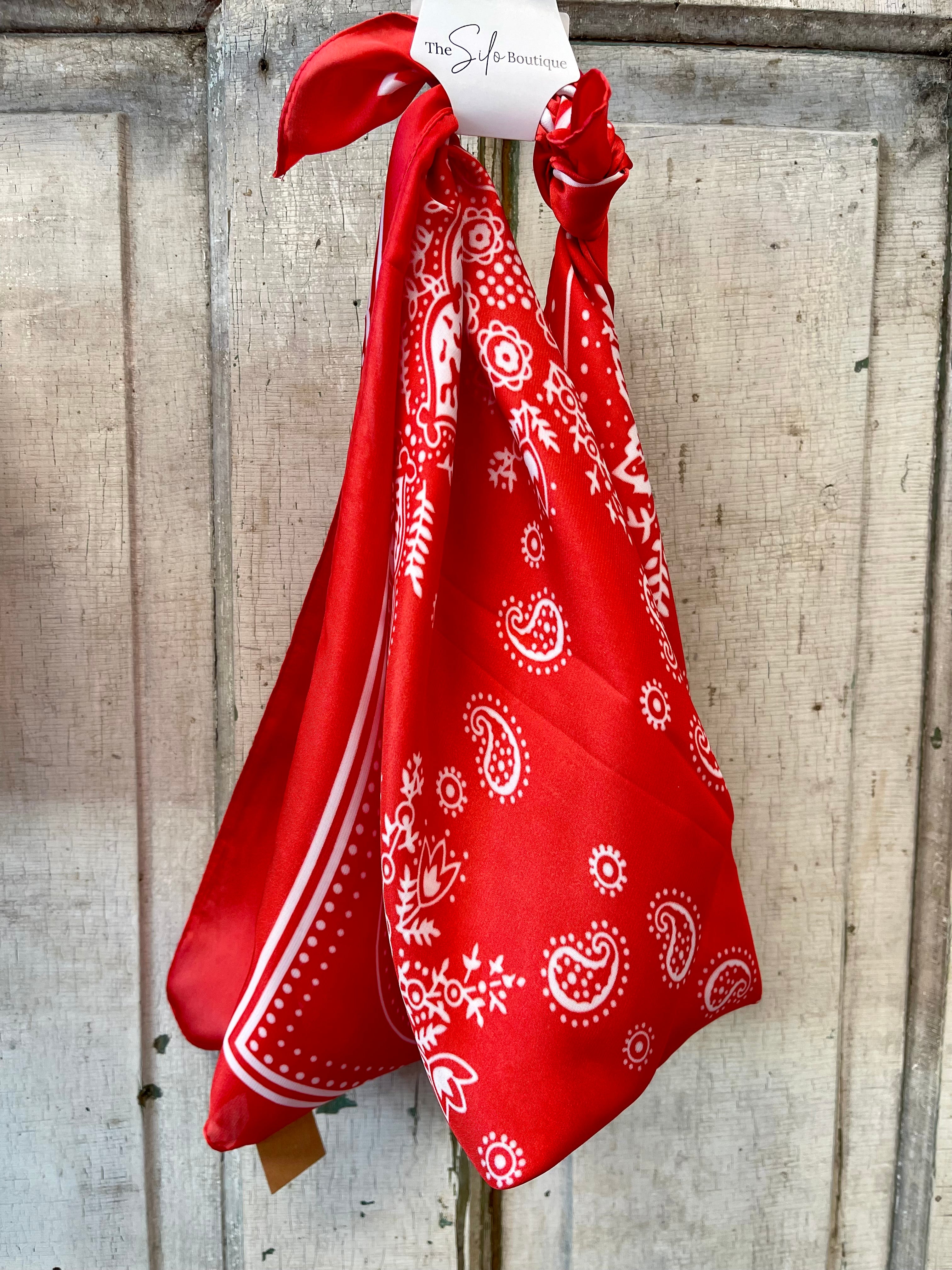 Paisley Bandana Satin Scarf-Scarves-leto-The Silo Boutique, Women's Fashion Boutique Located in Warren and Grand Forks North Dakota