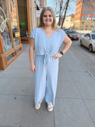 Light Blue Short Sleeve Sky Jumpsuit-Final Sale Online Only-Jumpsuits & Rompers-she and sky-The Silo Boutique, Women's Fashion Boutique Located in Warren and Grand Forks North Dakota