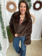 Gia Faux Fur Jacket-Brown-Coats & Jackets-blu pepper-The Silo Boutique, Women's Fashion Boutique Located in Warren and Grand Forks North Dakota
