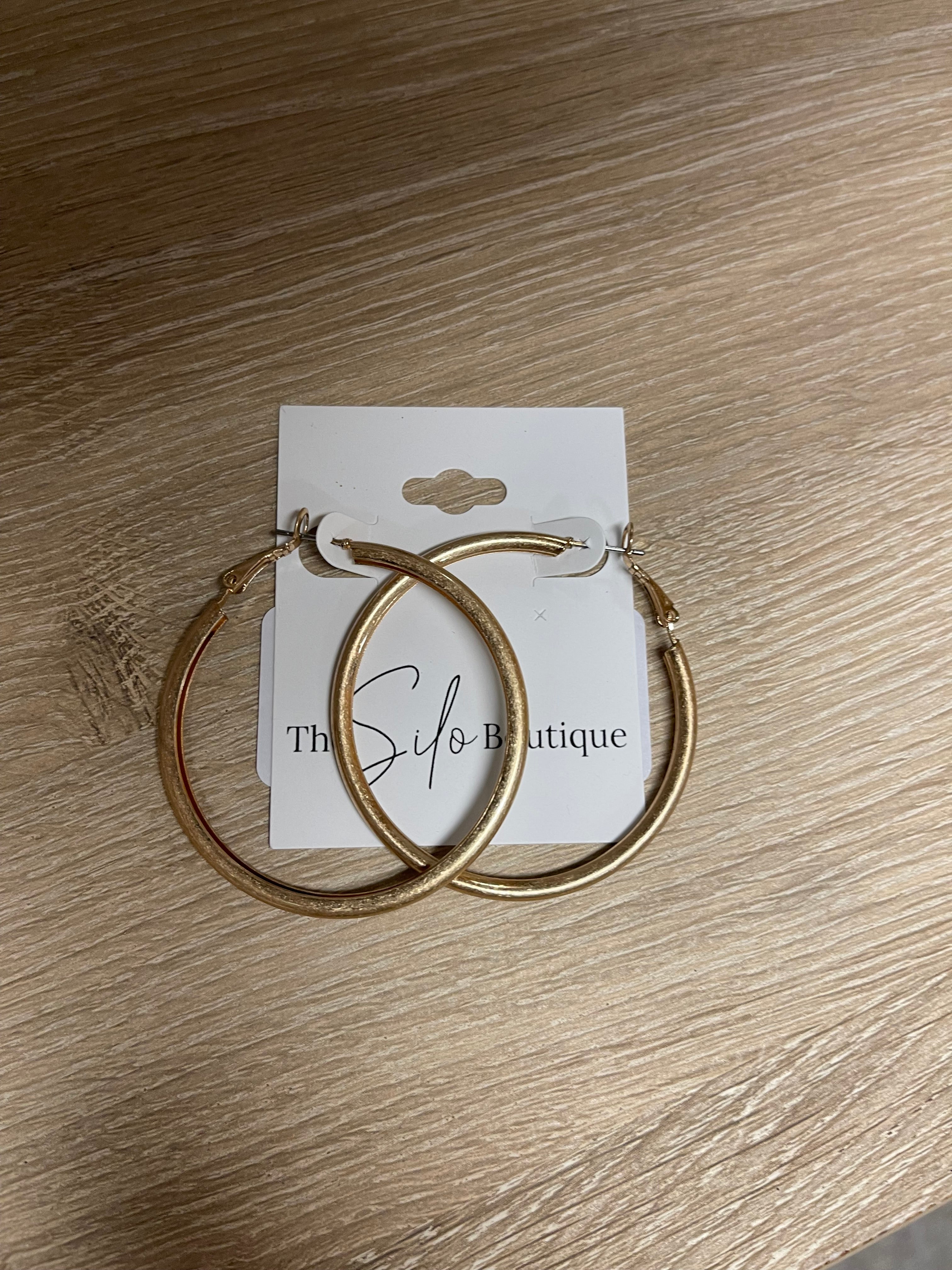 Lovey Gold Hoop Earrings-Earrings-what's hot-The Silo Boutique, Women's Fashion Boutique Located in Warren and Grand Forks North Dakota