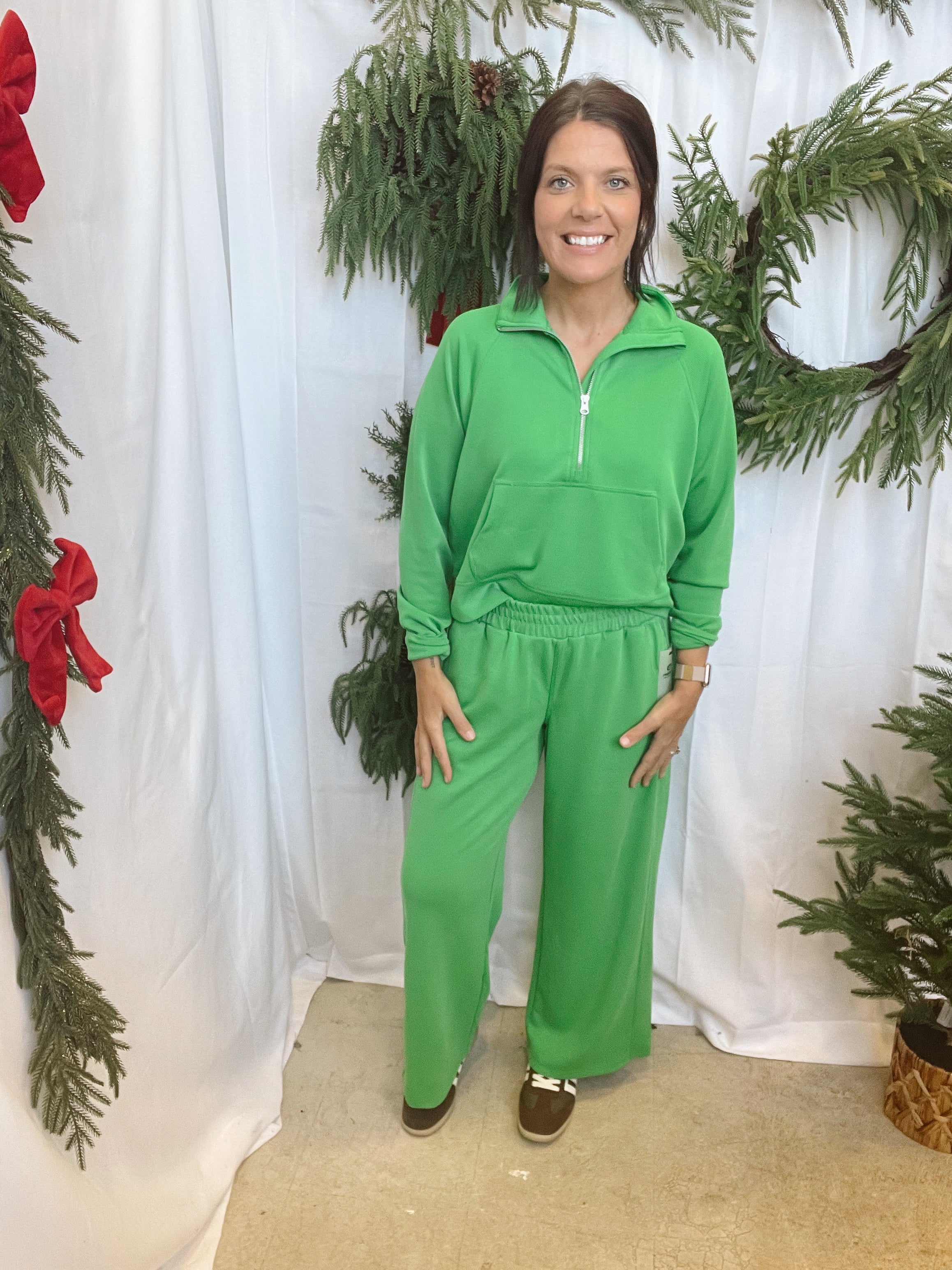 Mono B Luxe Quarter Zip Sweatshirt-Green Pop-Sweatshirts-mono b-The Silo Boutique, Women's Fashion Boutique Located in Warren and Grand Forks North Dakota