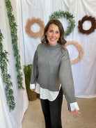 Skies Twofer Sweater-Charcoal-Sweaters-skies are blue-The Silo Boutique, Women's Fashion Boutique Located in Warren and Grand Forks North Dakota
