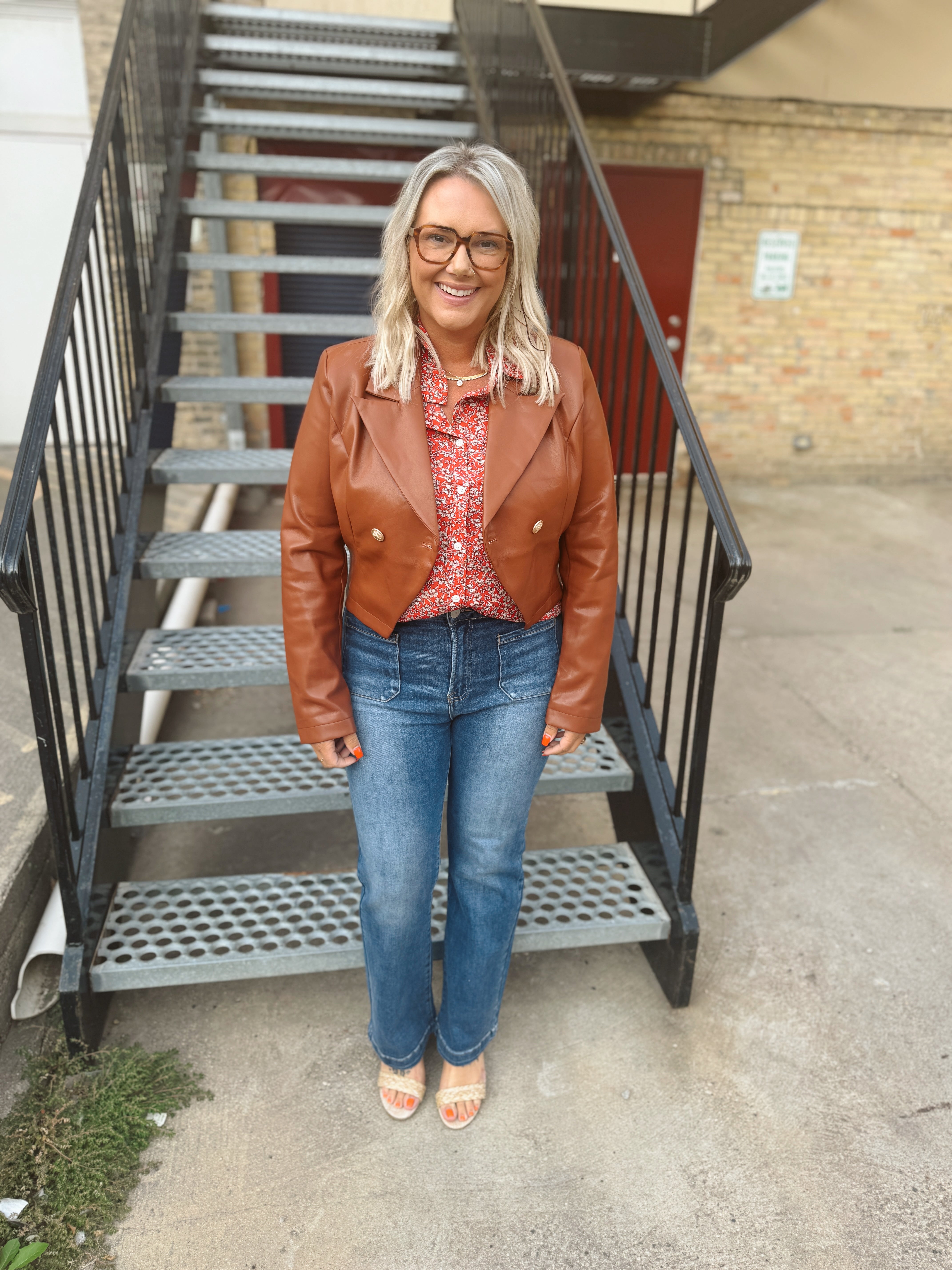 Brown Leather Antique Button Crop Jacket-Final sale-Coats & Jackets-fate-The Silo Boutique, Women's Fashion Boutique Located in Warren and Grand Forks North Dakota