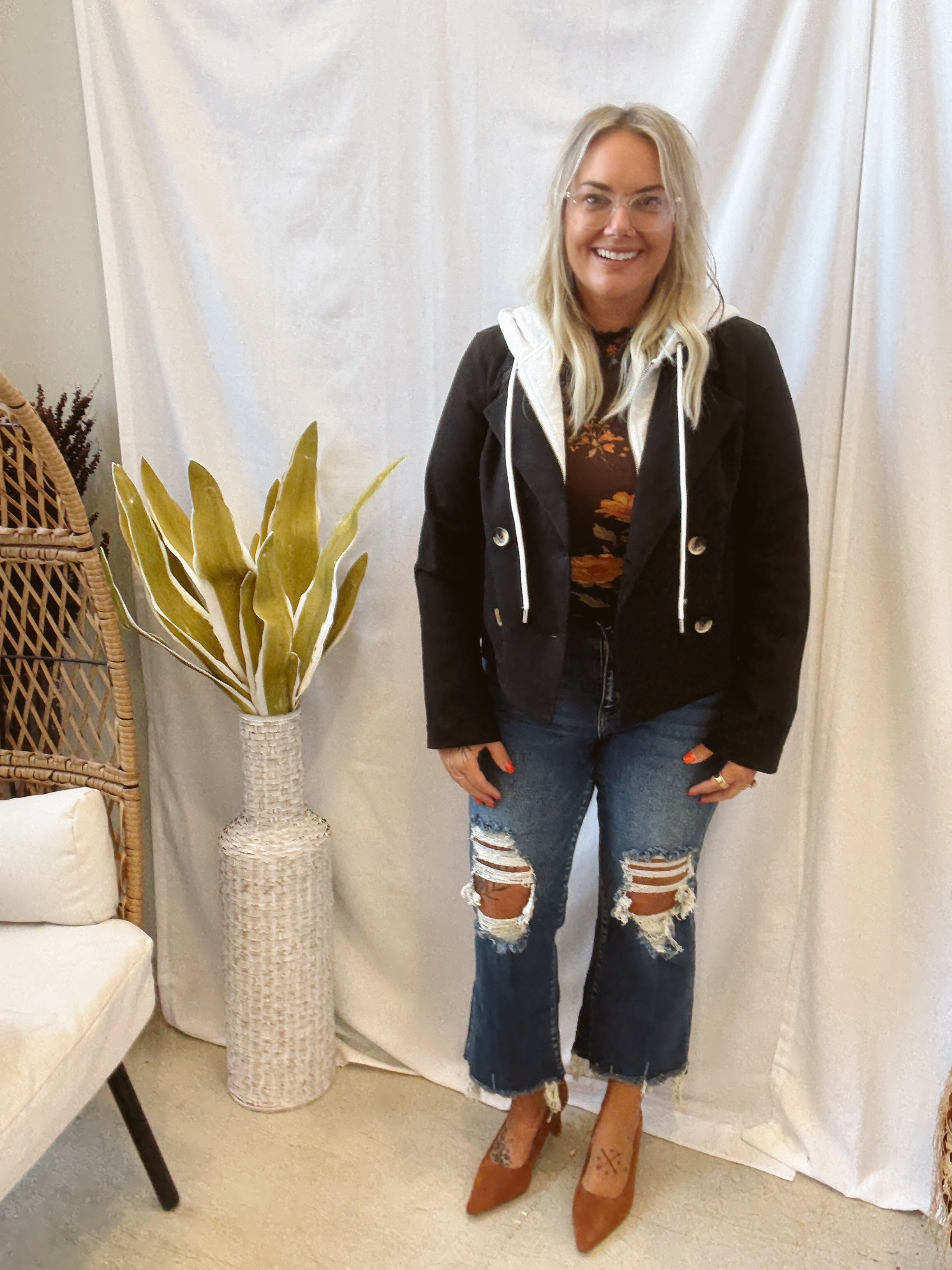 Twofer Hooded Jacket-Black-Final Sale-Coats & Jackets-hem and thread-The Silo Boutique, Women's Fashion Boutique Located in Warren and Grand Forks North Dakota