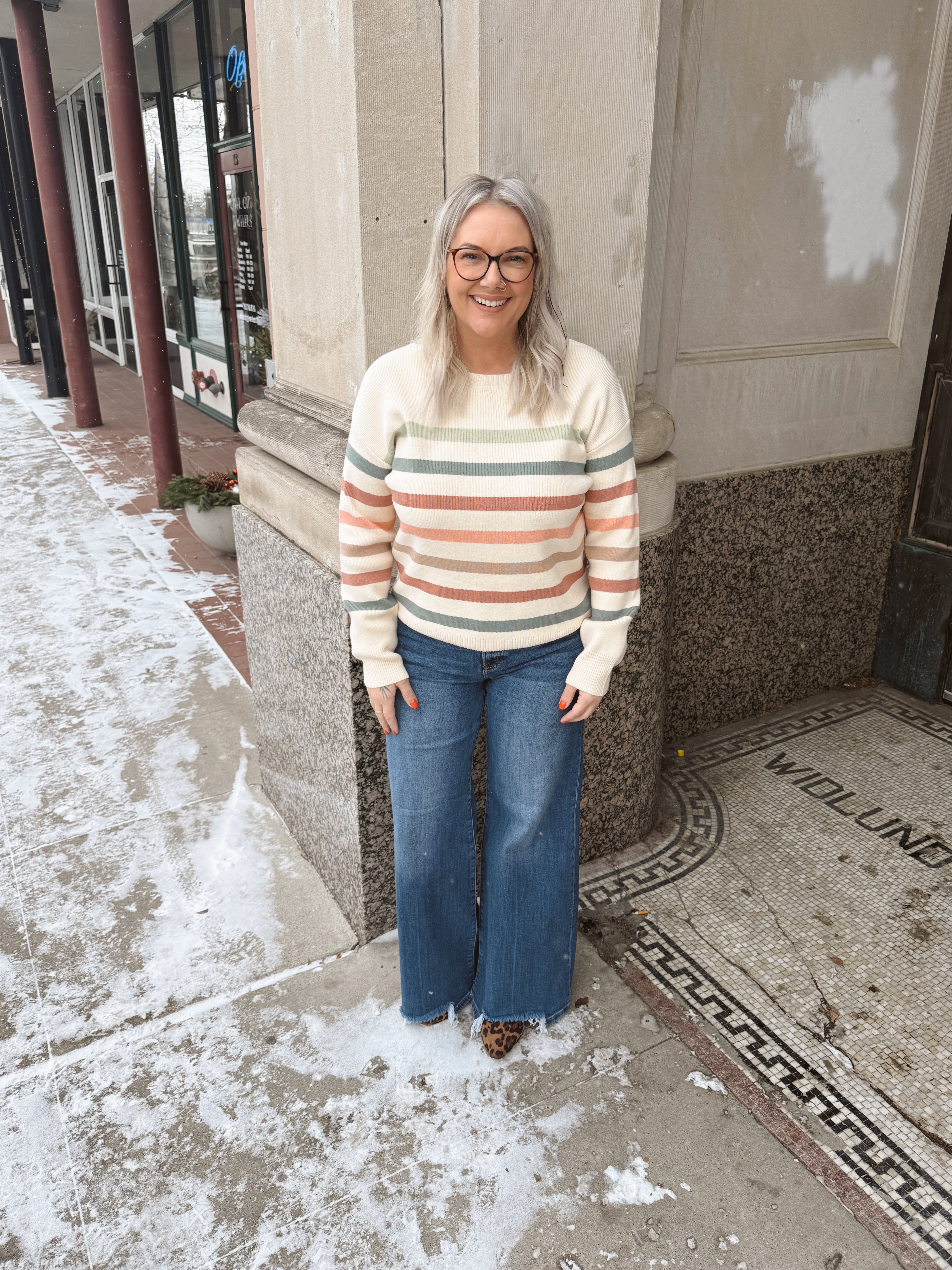 Multi Stripe Sweater Top-Sweaters-hem and thread-The Silo Boutique, Women's Fashion Boutique Located in Warren and Grand Forks North Dakota