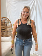 Washed Black Double Strap Buckle Tank-Final Sale-Tank Tops-blue B-The Silo Boutique, Women's Fashion Boutique Located in Warren and Grand Forks North Dakota
