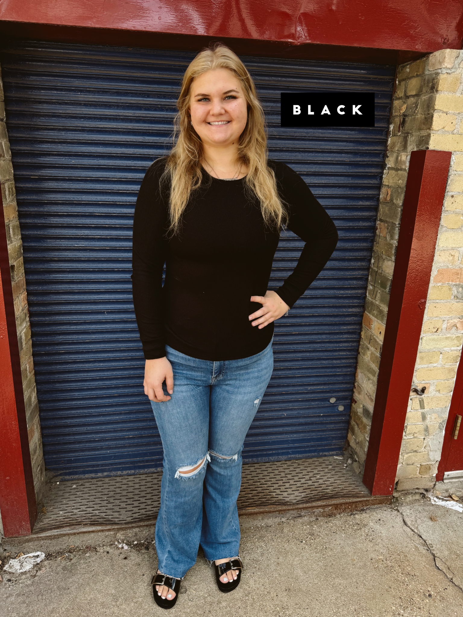 Long Sleeve Waffle Basic Top-The Silo Boutique-The Silo Boutique, Women's Fashion Boutique Located in Warren and Grand Forks North Dakota