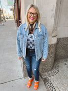 Risen Light Wash Oversized Denim Jacket-Coats & Jackets-risen-The Silo Boutique, Women's Fashion Boutique Located in Warren and Grand Forks North Dakota