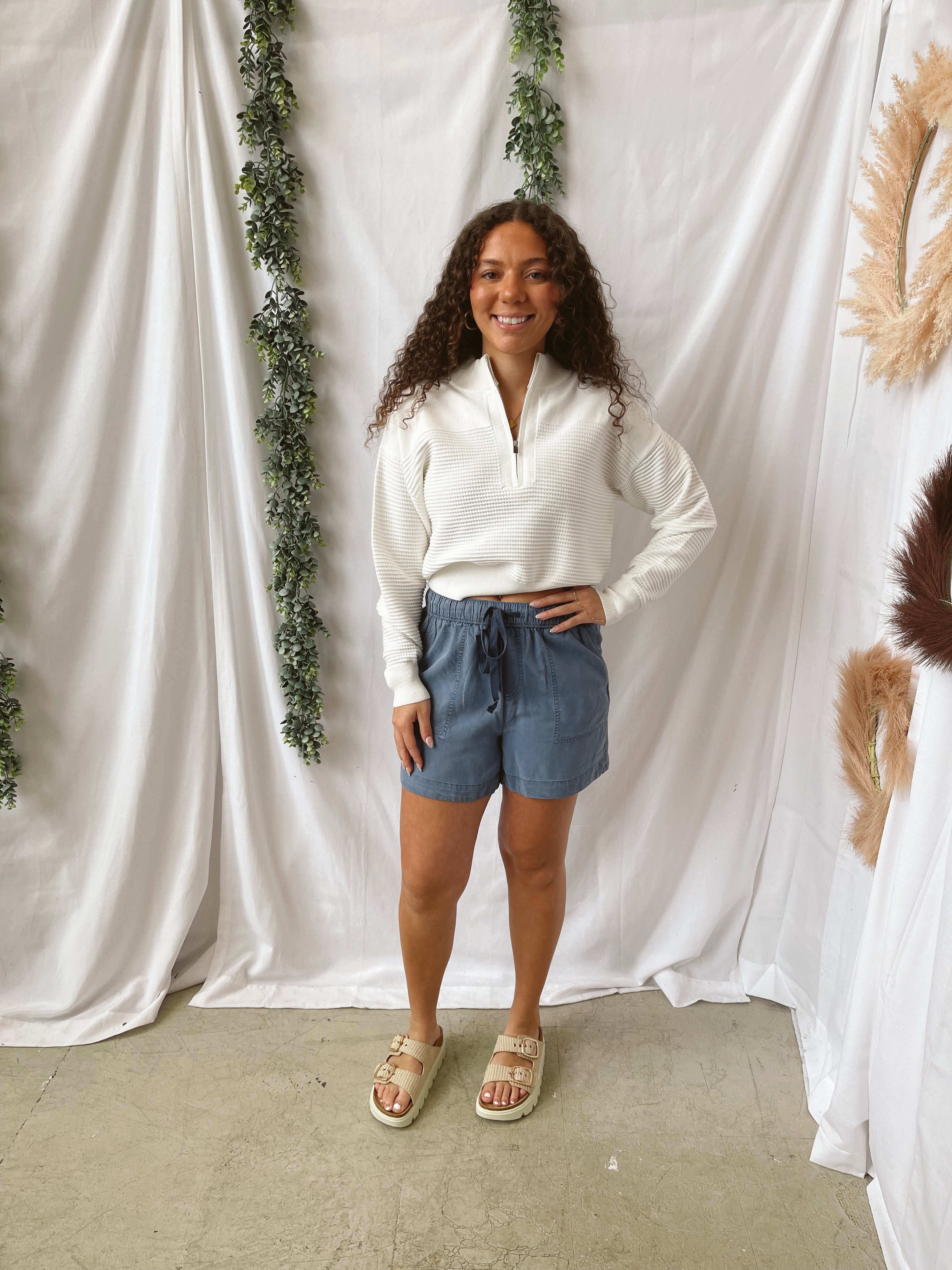 Cool Tencel Shorts-Blue-Shorts-be cool-The Silo Boutique, Women's Fashion Boutique Located in Warren and Grand Forks North Dakota