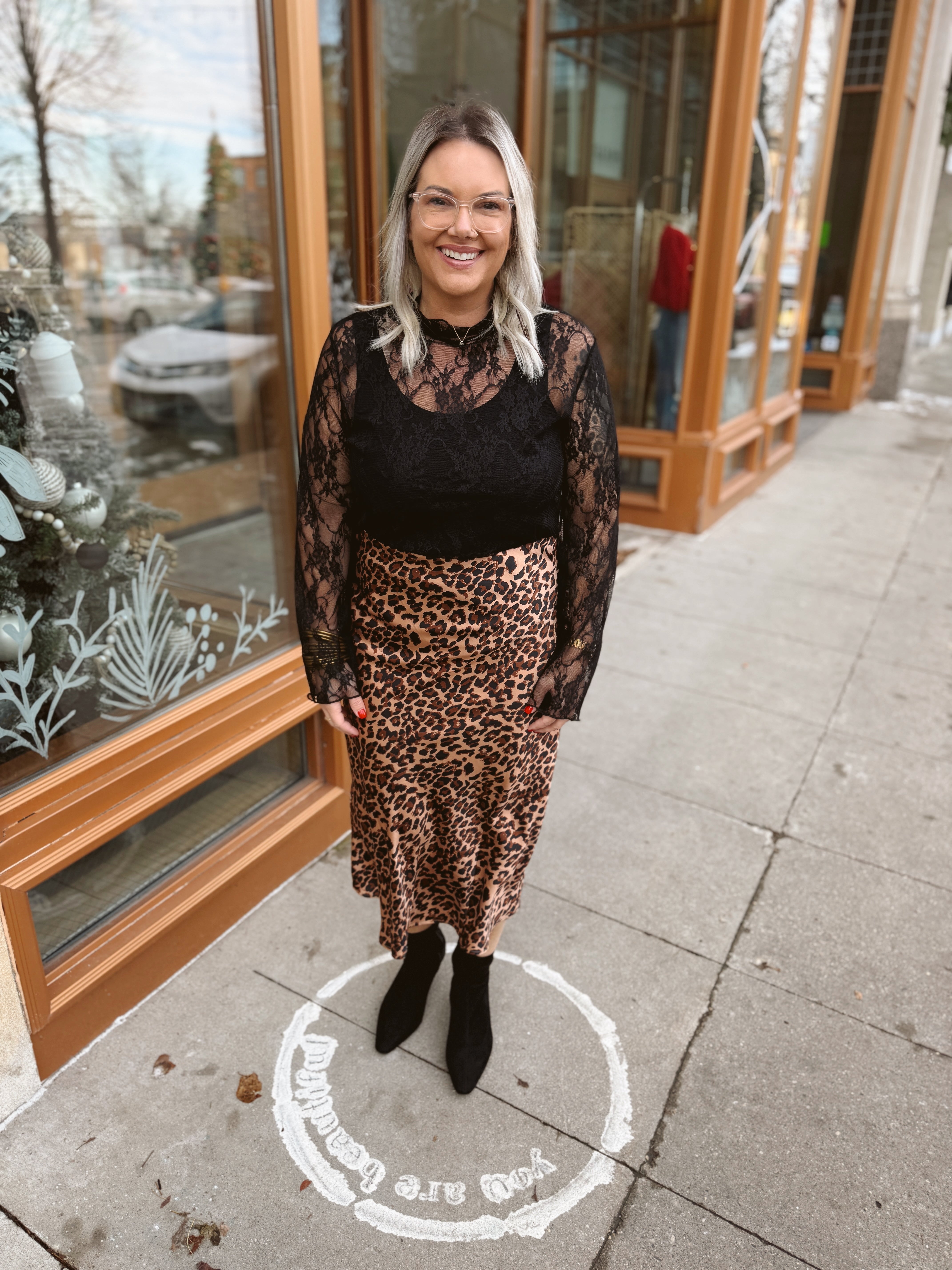 Leopard Satin Skirt-Skirts-&merci-The Silo Boutique, Women's Fashion Boutique Located in Warren and Grand Forks North Dakota