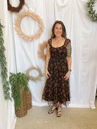 Becca Black Floral Shirred Dress-Dresses-blu pepper-The Silo Boutique, Women's Fashion Boutique Located in Warren and Grand Forks North Dakota