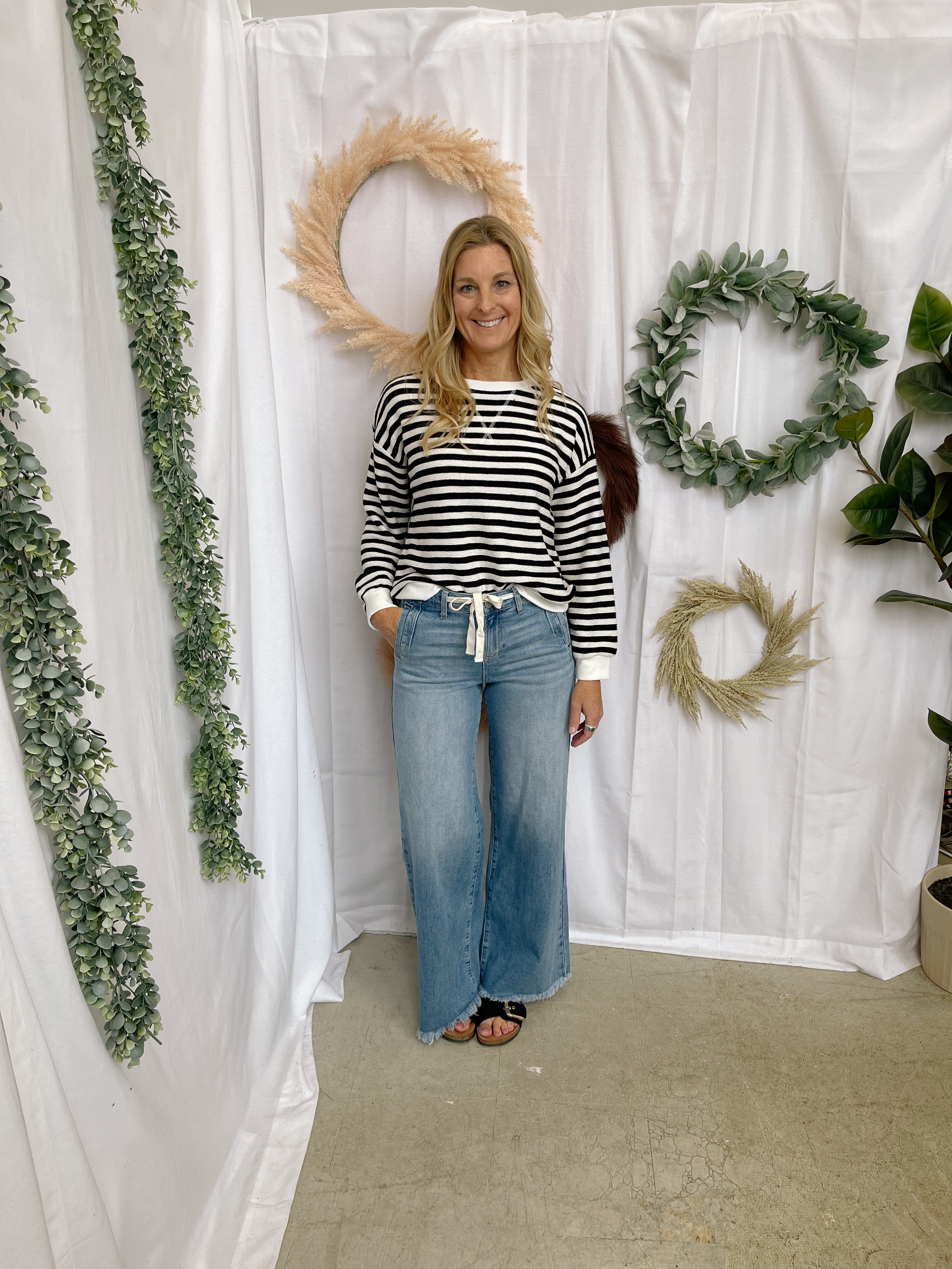 Zoe Striped Sweatshirt-Black-Sweatshirts-Zenana-The Silo Boutique, Women's Fashion Boutique Located in Warren and Grand Forks North Dakota