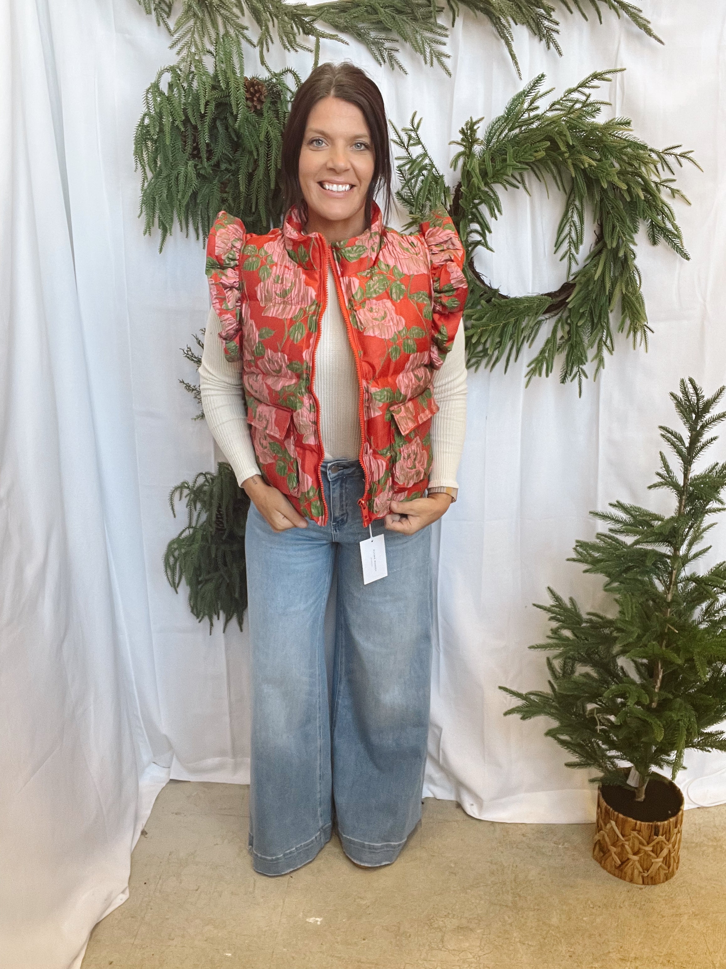 Floral Red Vest-Final Sale-Vests-jodifl-The Silo Boutique, Women's Fashion Boutique Located in Warren and Grand Forks North Dakota