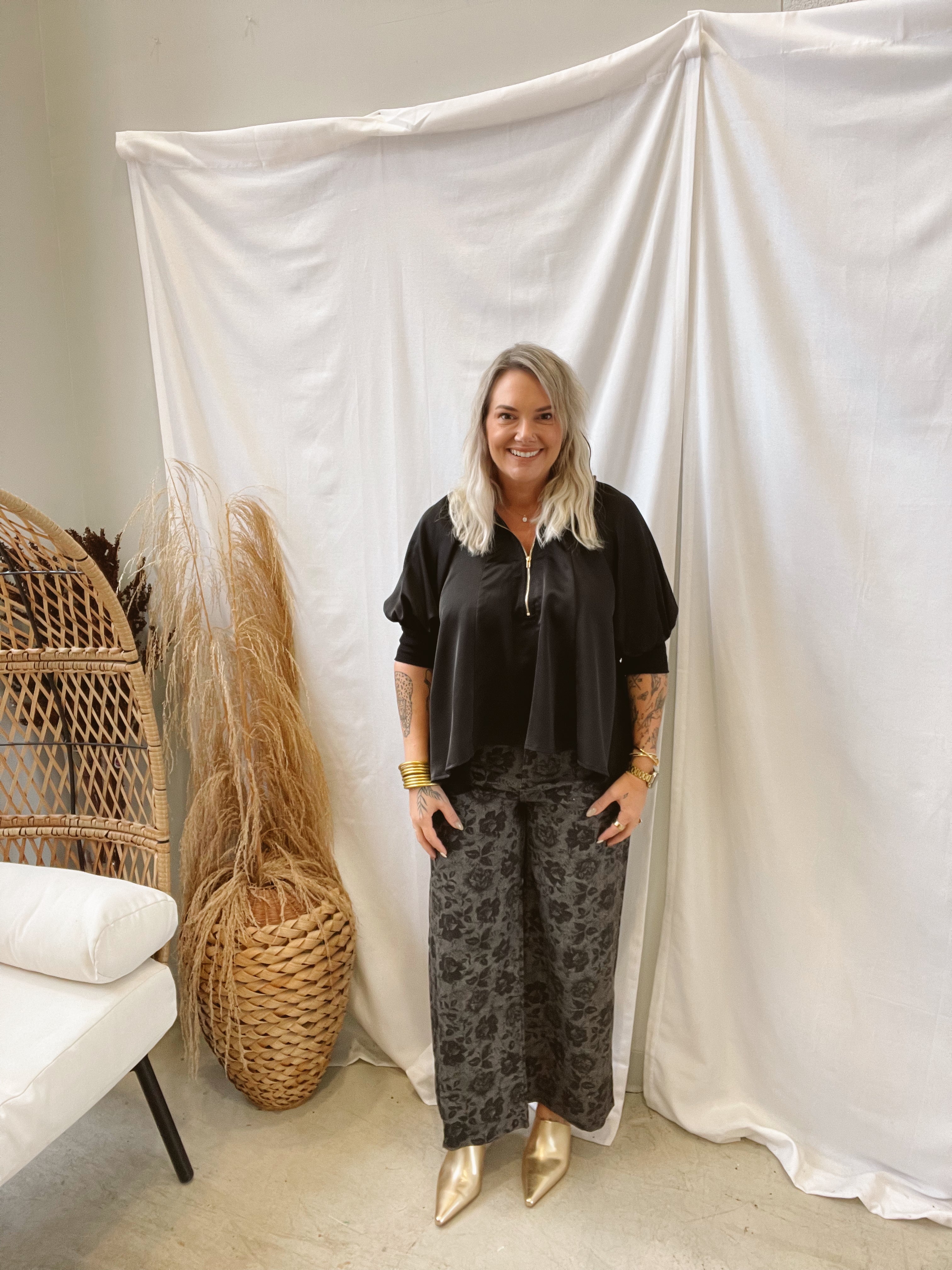 Black Floral Pants-Final Sale-Pants-entro-The Silo Boutique, Women's Fashion Boutique Located in Warren and Grand Forks North Dakota