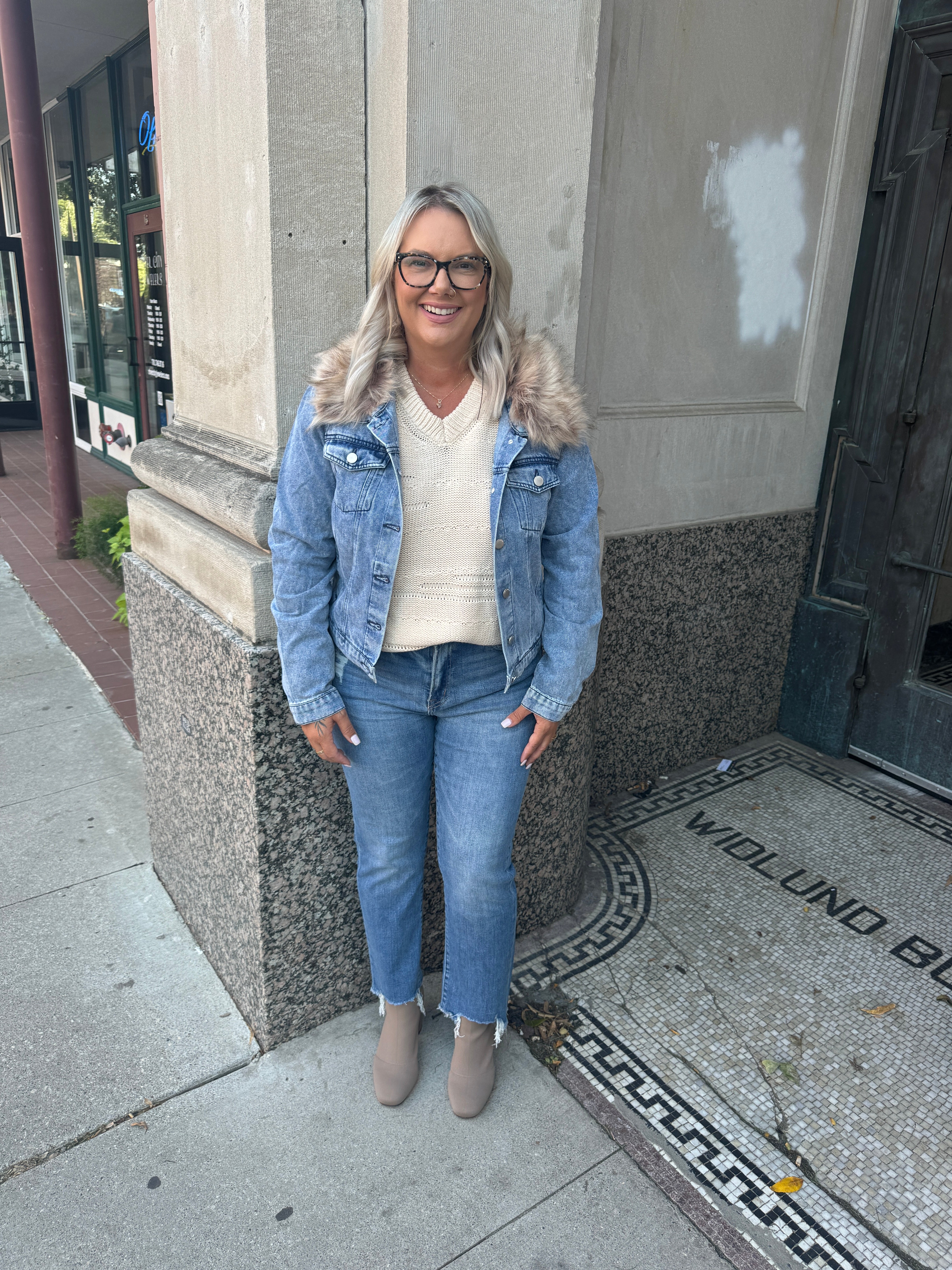 Denim Jacket with Removable Fur Collar-Coats & Jackets-26 international-The Silo Boutique, Women's Fashion Boutique Located in Warren and Grand Forks North Dakota