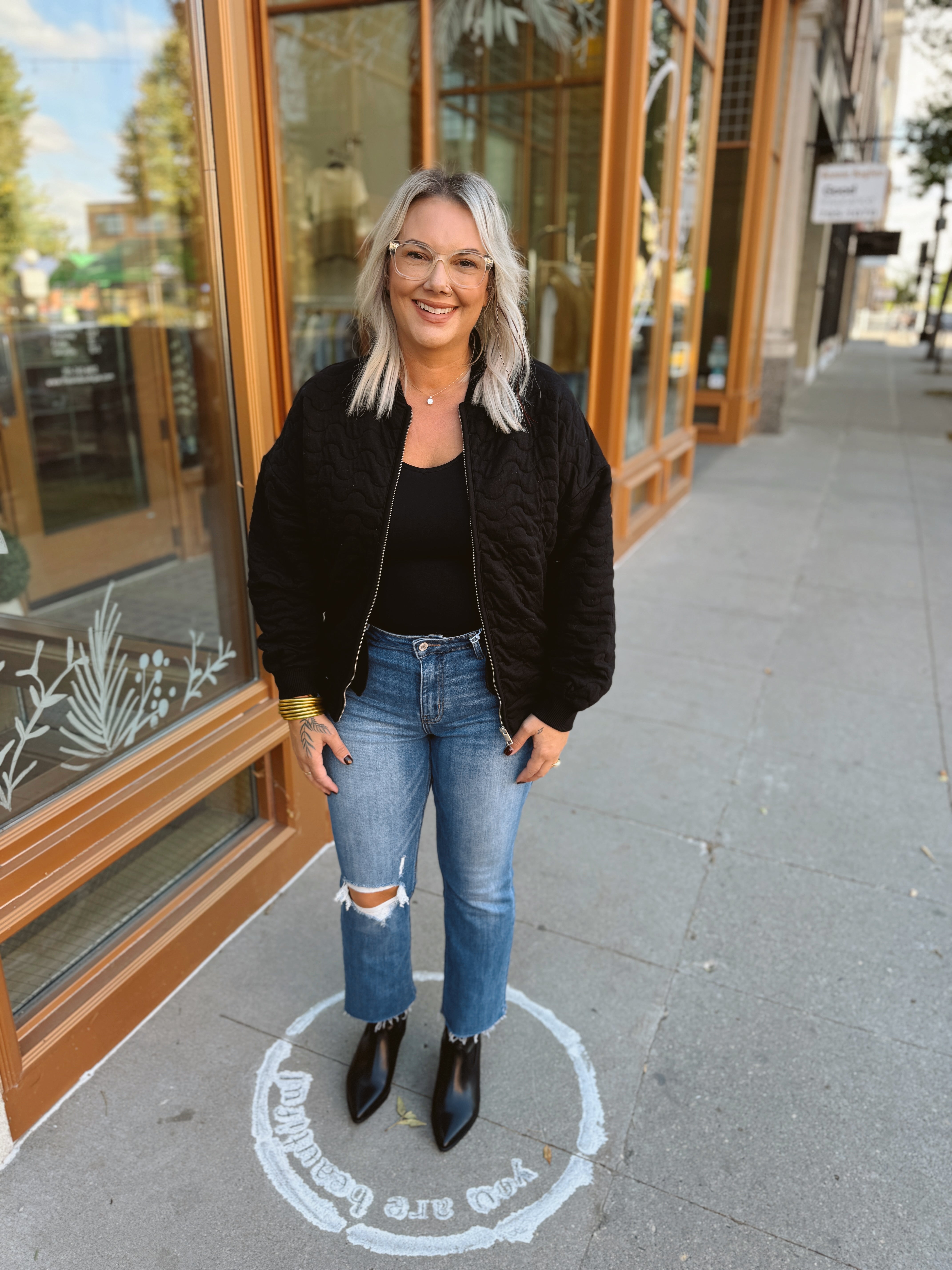 Black Quilted Bomber Jacket-Coats & Jackets-be cool-The Silo Boutique, Women's Fashion Boutique Located in Warren and Grand Forks North Dakota