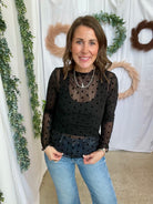 Dani Black Dot Mesh Top-Long Sleeve Tops-davi-The Silo Boutique, Women's Fashion Boutique Located in Warren and Grand Forks North Dakota
