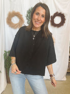 Quinn Quarter Sleeve Cardigan-Black-Sweaters-hyfve-The Silo Boutique, Women's Fashion Boutique Located in Warren and Grand Forks North Dakota