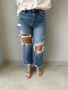 Risen Medium Wash Crop Straight Jeans-Final Sale-Jeans-risen-The Silo Boutique, Women's Fashion Boutique Located in Warren and Grand Forks North Dakota