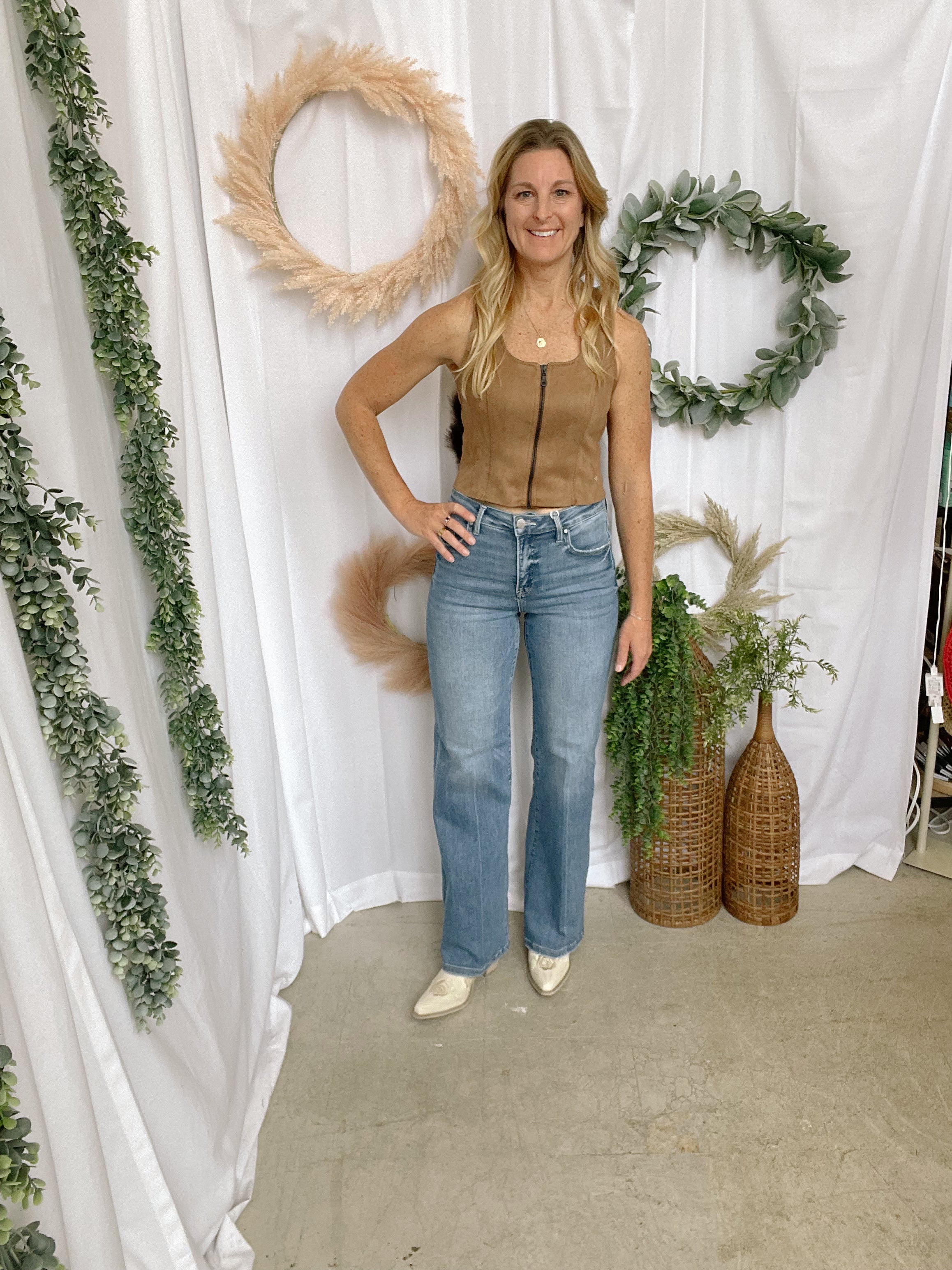 Lexi Hidden Caramel Suede Vest-Vests-Hidden-The Silo Boutique, Women's Fashion Boutique Located in Warren and Grand Forks North Dakota