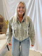 Corduroy Collar Twill Jacket-Olive-Coats & Jackets-hem and thread-The Silo Boutique, Women's Fashion Boutique Located in Warren and Grand Forks North Dakota