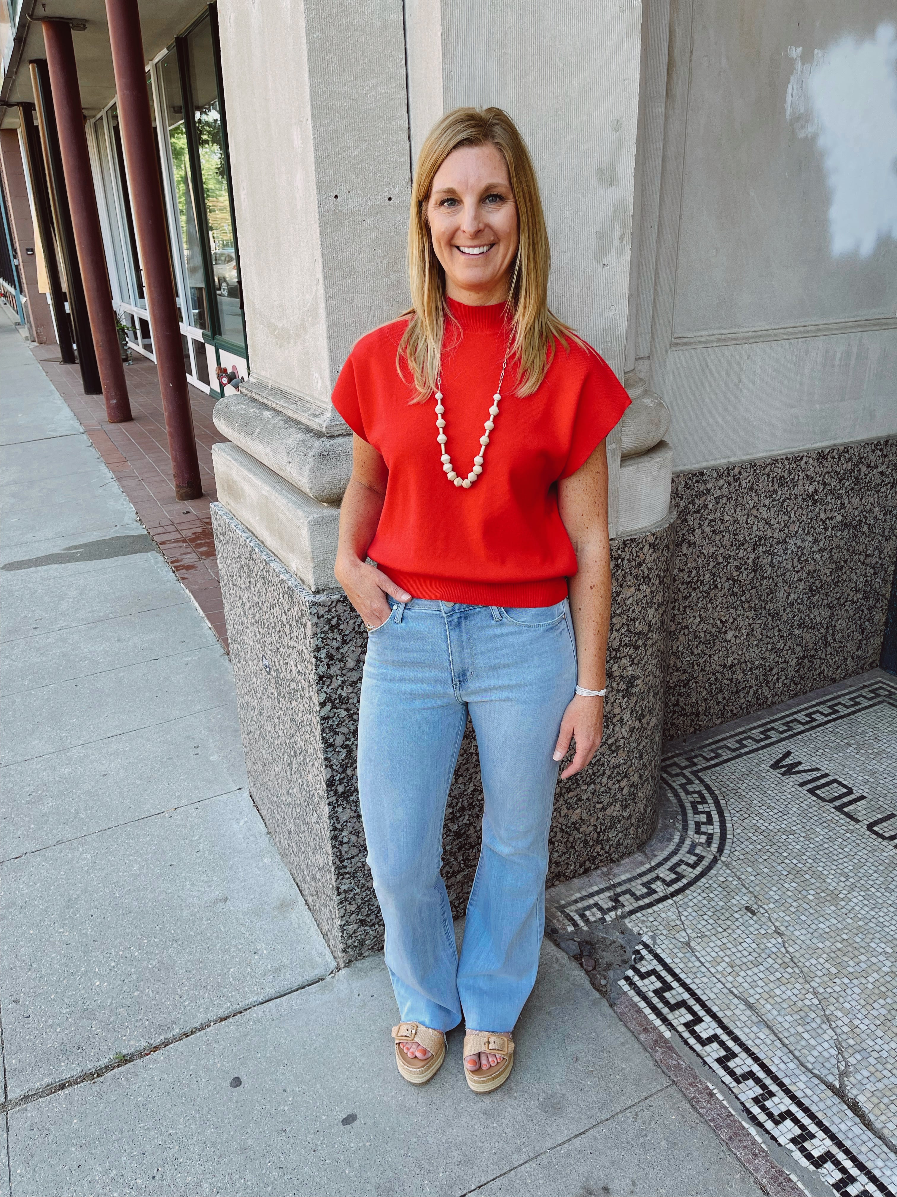 Tomato Mock Short Sleeve Sweater Top-Short Sleeve Tops-eesome-The Silo Boutique, Women's Fashion Boutique Located in Warren and Grand Forks North Dakota