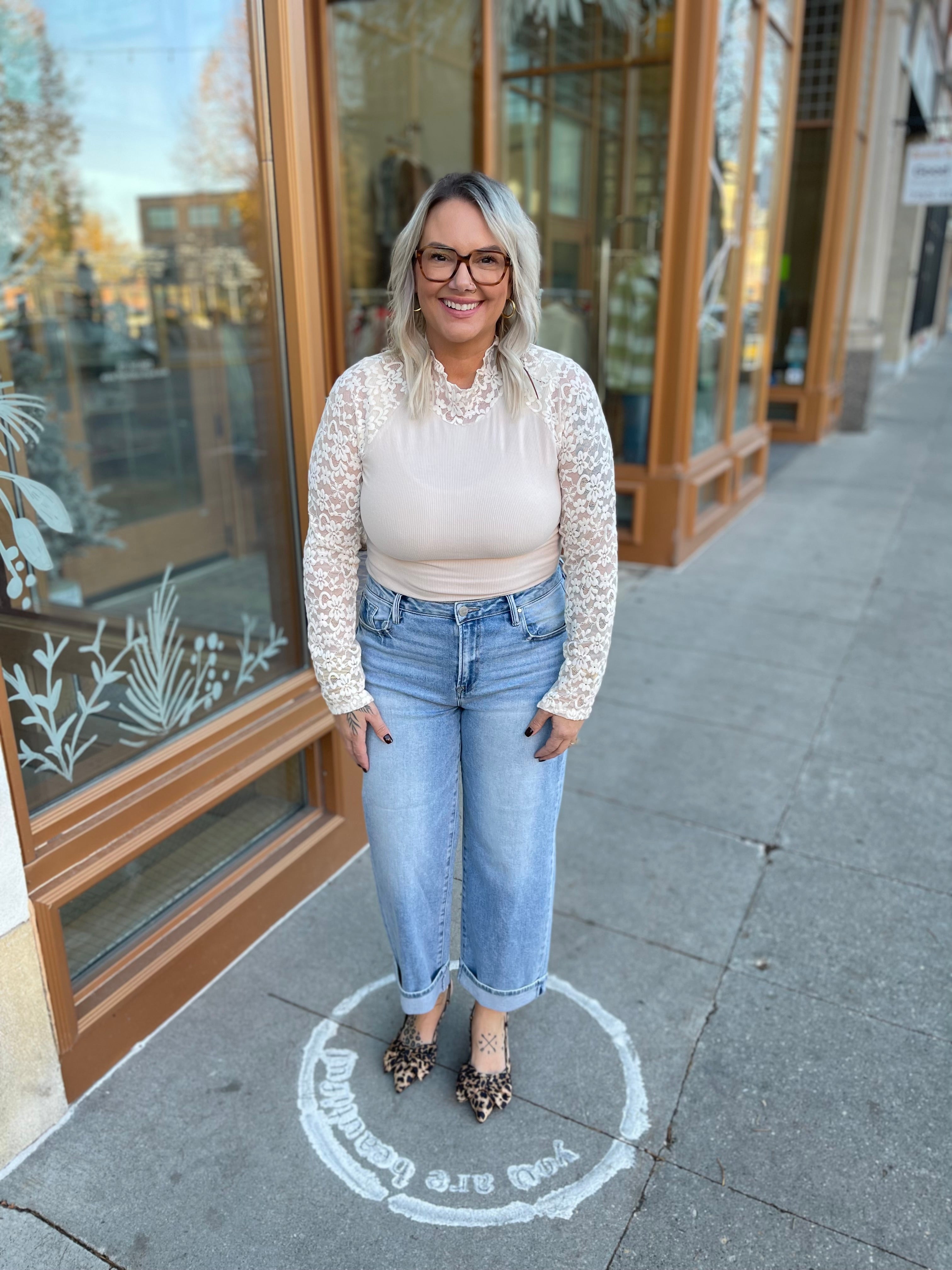 Off White Mockneck Lace Detail Long Sleeve Top-Final Sale-Long Sleeve Tops-hem and thread-The Silo Boutique, Women's Fashion Boutique Located in Warren and Grand Forks North Dakota