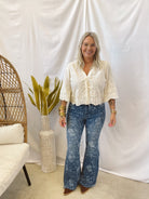 Ivory Embroidered Tie Front Top-Final Sale-Cardigans-anniewear-The Silo Boutique, Women's Fashion Boutique Located in Warren and Grand Forks North Dakota