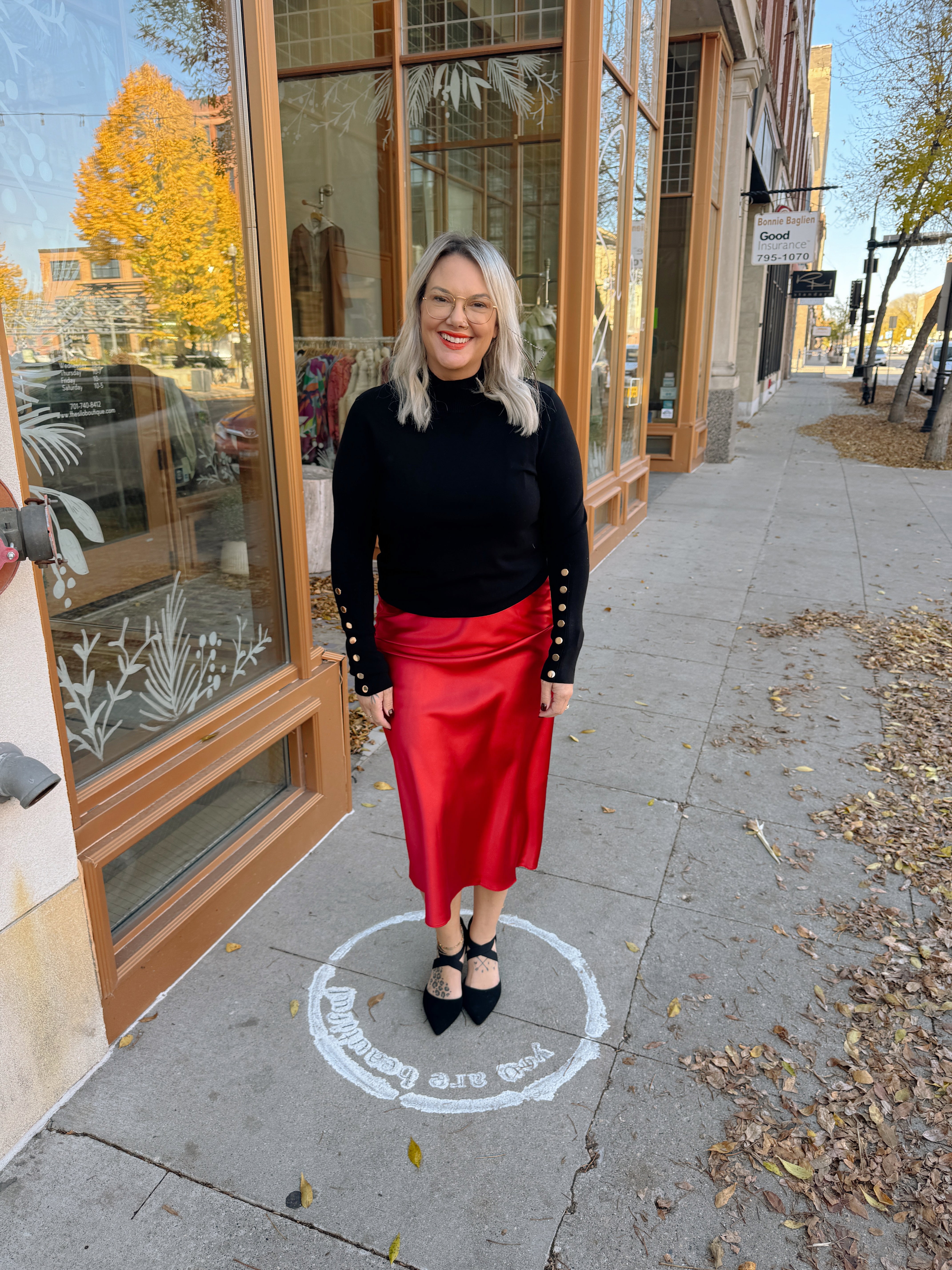 Ruby Red Satin Skirt-Skirts-wishlist-The Silo Boutique, Women's Fashion Boutique Located in Warren and Grand Forks North Dakota