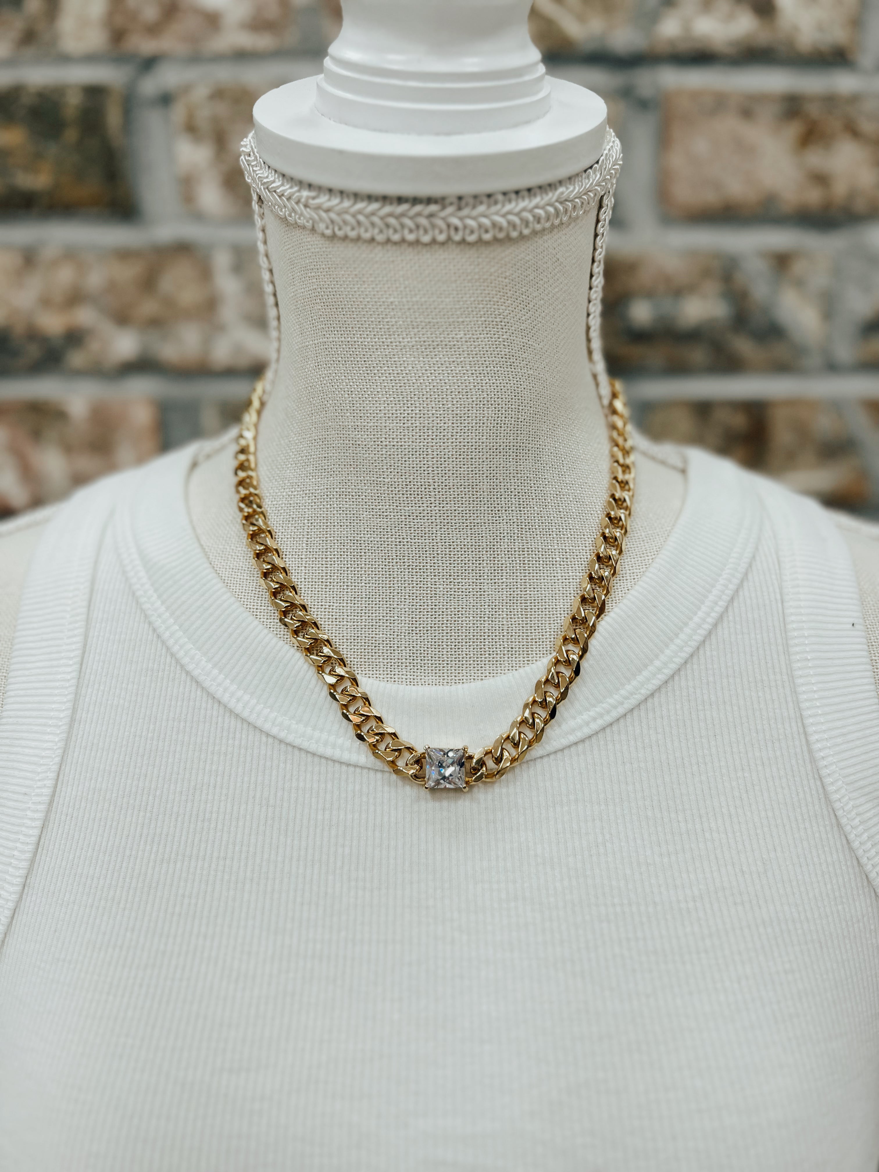 Square Stone Link Necklace-Necklaces-wona-The Silo Boutique, Women's Fashion Boutique Located in Warren and Grand Forks North Dakota