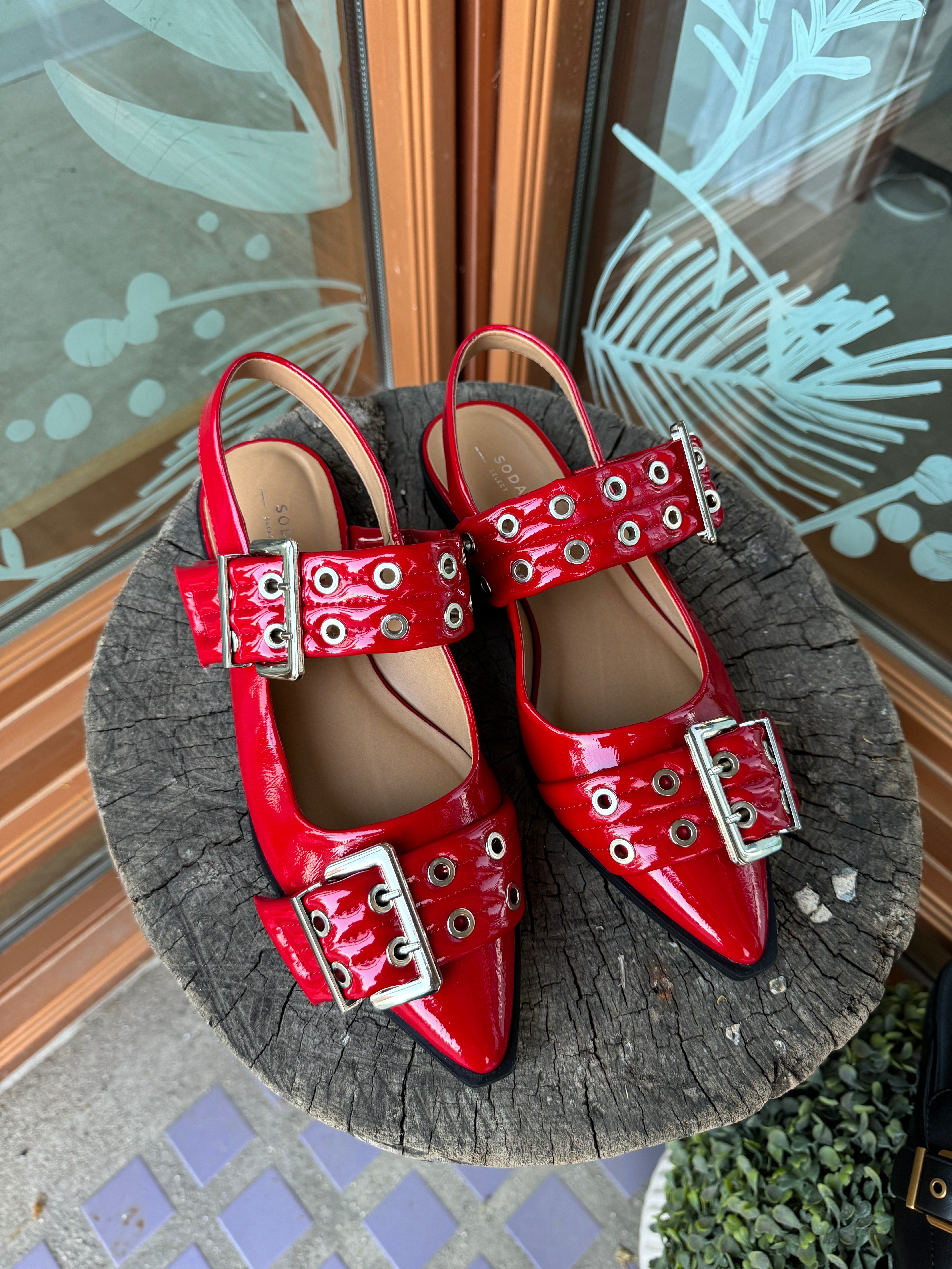 Soda Red Grillo Flat Shoe-Final Sale Online Only-Flats-soda-The Silo Boutique, Women's Fashion Boutique Located in Warren and Grand Forks North Dakota