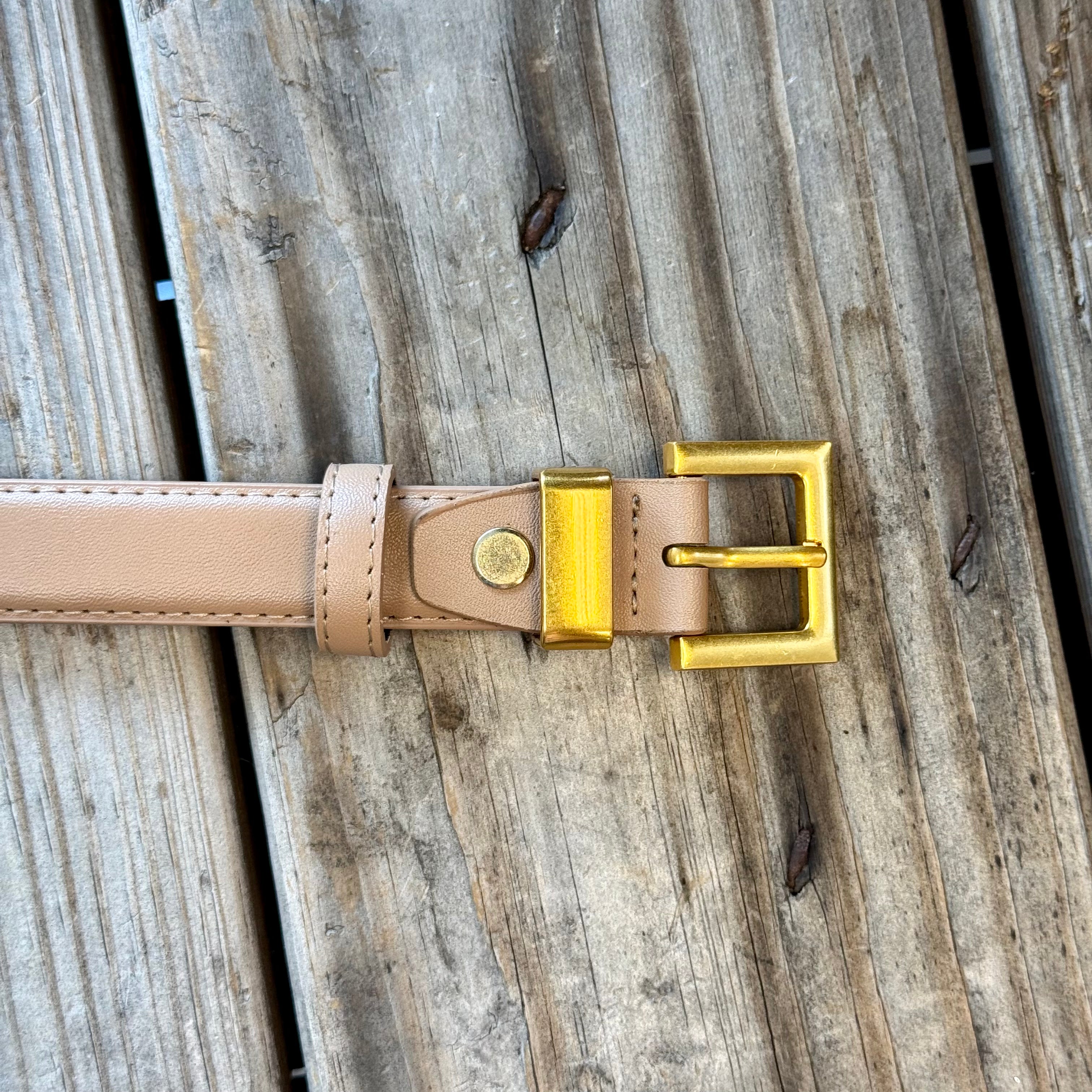 Tan Square Leather Belt-Belts-Fame-The Silo Boutique, Women's Fashion Boutique Located in Warren and Grand Forks North Dakota