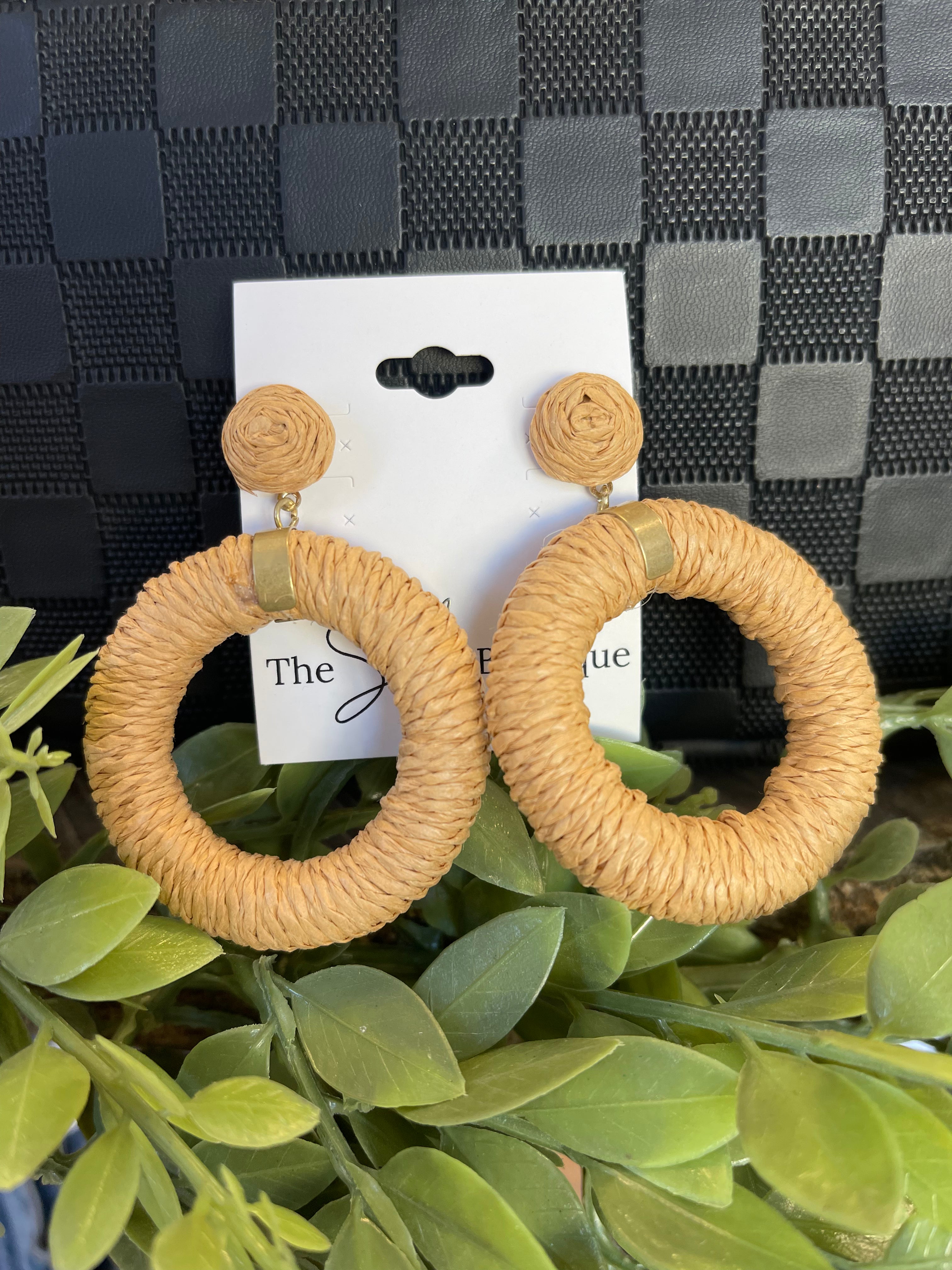 Kenze Tan Raffia Drop Earrings-earrings-kennze-The Silo Boutique, Women's Fashion Boutique Located in Warren and Grand Forks North Dakota