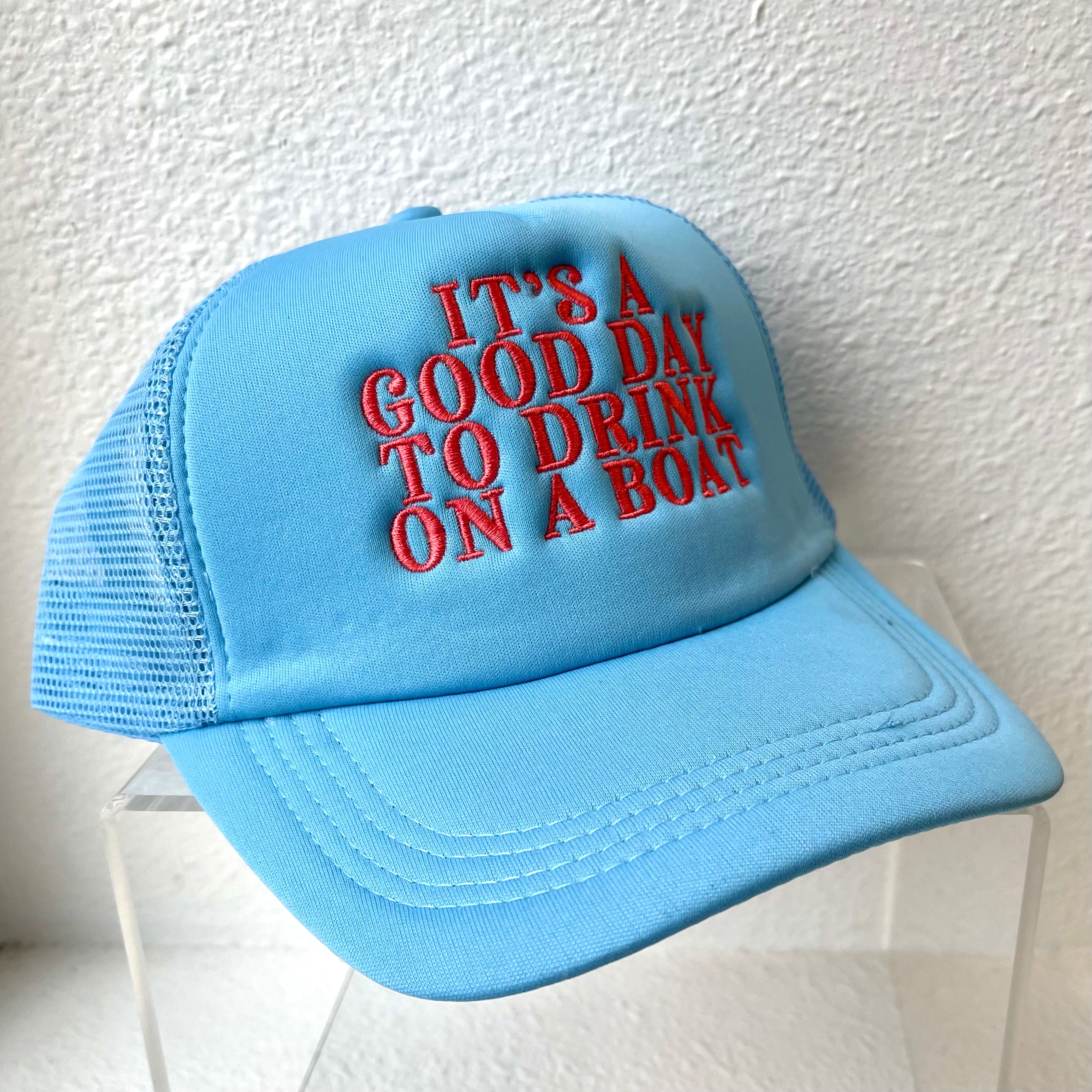 Blue Drink on a Boat Trucker Hat-Hats-panaache-The Silo Boutique, Women's Fashion Boutique Located in Warren and Grand Forks North Dakota