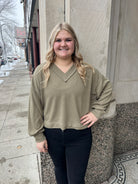 Lovey V Neck Waffle Top-Final Sale Online Only-clothing-Long Sleeve Tops-The Silo Boutique, Women's Fashion Boutique Located in Warren and Grand Forks North Dakota