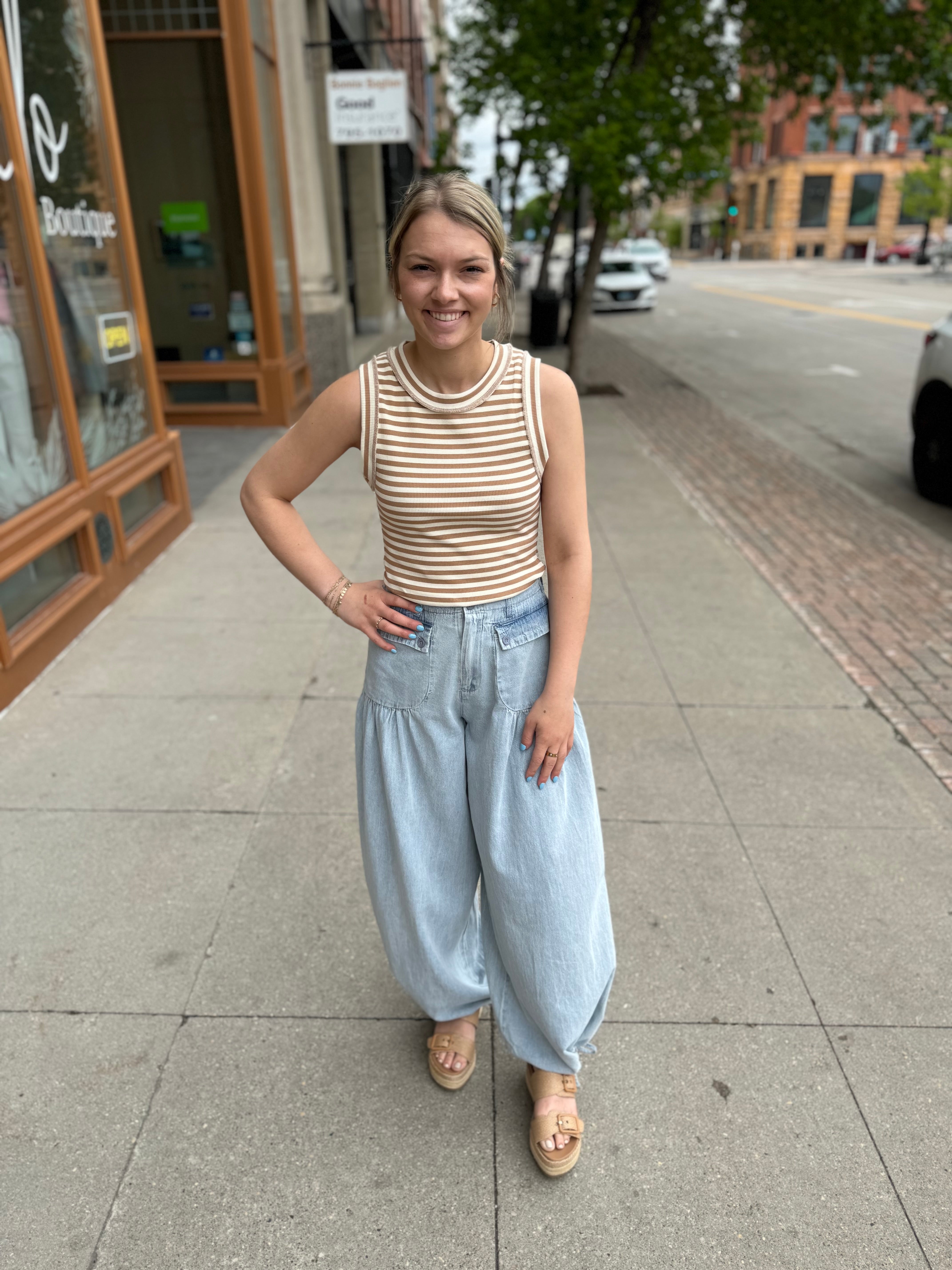 Light Denim Balloon Pants-Pants-entro-The Silo Boutique, Women's Fashion Boutique Located in Warren and Grand Forks North Dakota