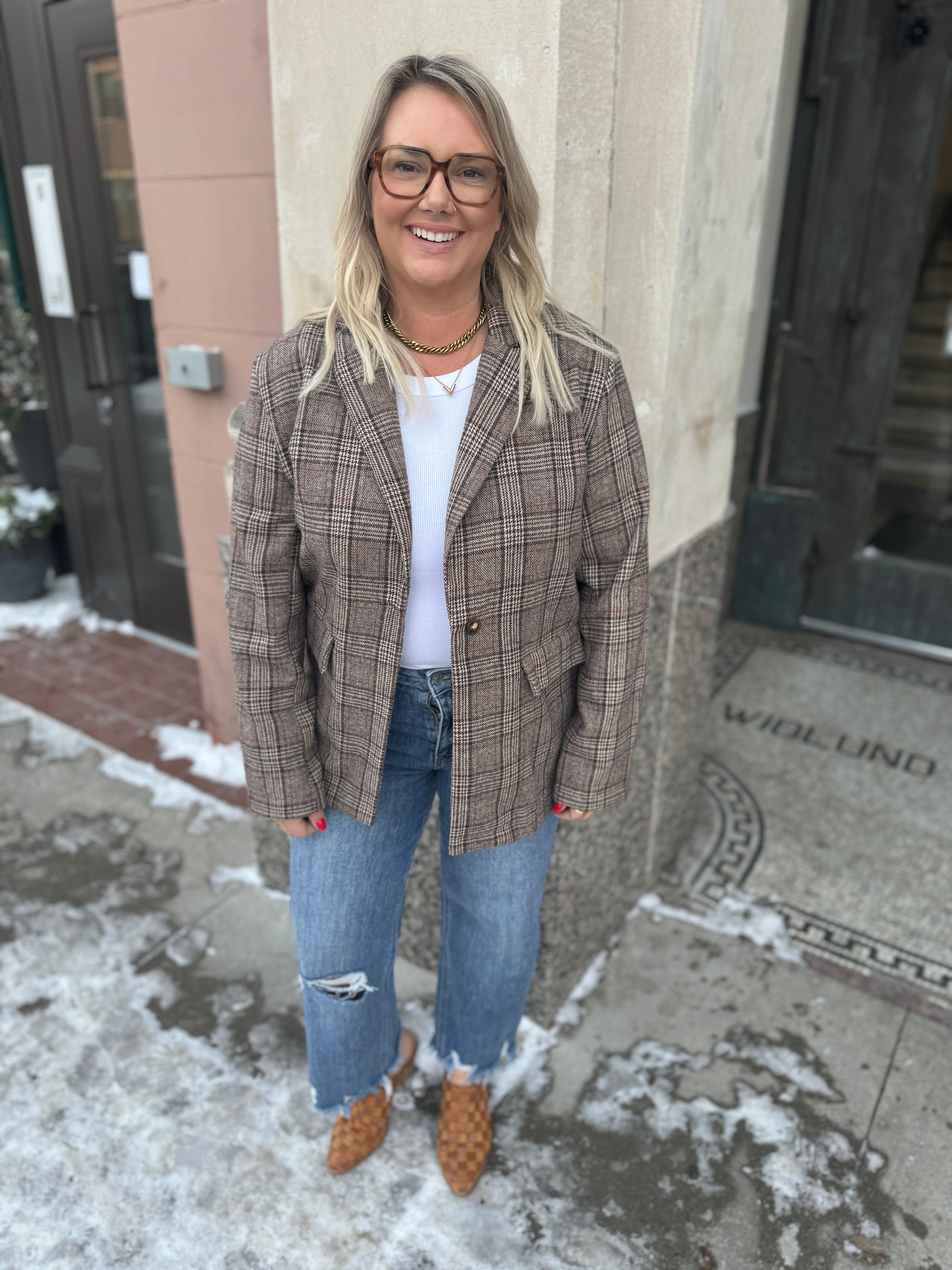 Brown Plaid Boss Babe Blazer-Final Sale Online Only-Blazers-blakely-The Silo Boutique, Women's Fashion Boutique Located in Warren and Grand Forks North Dakota