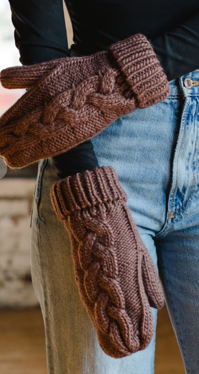 Panache Brown Braided Knit Mittens-Gloves & Mittens-panache-The Silo Boutique, Women's Fashion Boutique Located in Warren and Grand Forks North Dakota