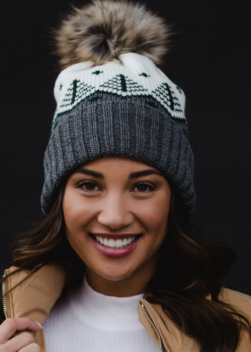 Panache Grey, White and Green Pom Hat-Hats-panache-The Silo Boutique, Women's Fashion Boutique Located in Warren and Grand Forks North Dakota