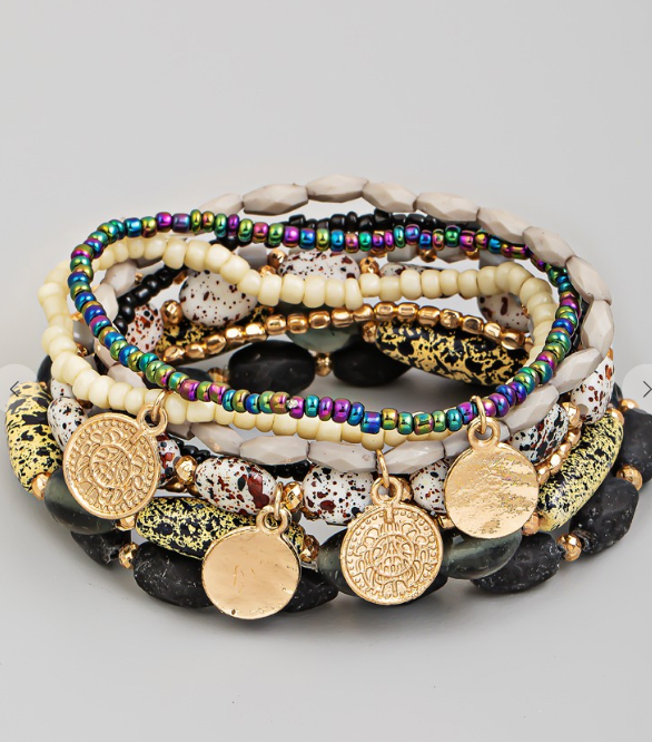 Black India Mix Stretch Bracelets-Bracelets-Fame-The Silo Boutique, Women's Fashion Boutique Located in Warren and Grand Forks North Dakota