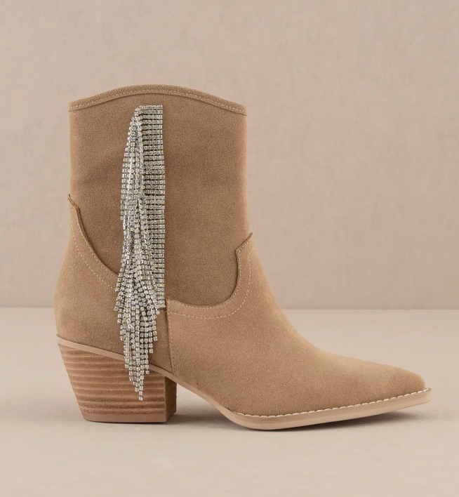 The Rowan Khaki Rhinestone Fringe Boot-Boots-oasis society-The Silo Boutique, Women's Fashion Boutique Located in Warren and Grand Forks North Dakota