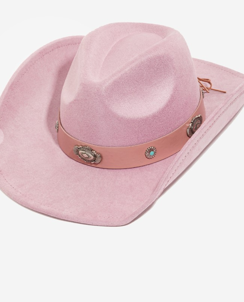 Pink Boho Disc Strap Cowboy Hat-Hats-Fame-The Silo Boutique, Women's Fashion Boutique Located in Warren and Grand Forks North Dakota