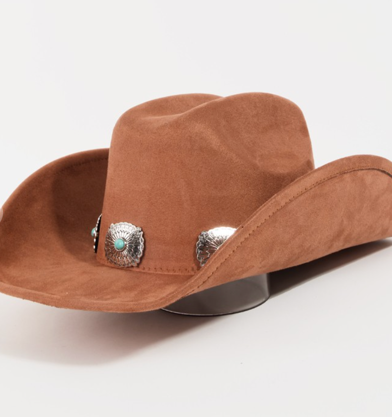 Rust Turquoise Stud Cowboy Hat-Hats-Fame-The Silo Boutique, Women's Fashion Boutique Located in Warren and Grand Forks North Dakota