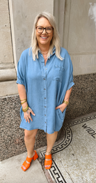 Denim Blue Collared Dress-Final Sale Online Only-Dresses-entro-The Silo Boutique, Women's Fashion Boutique Located in Warren and Grand Forks North Dakota