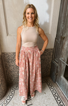 Clay Smocking Print Pants-Final Sale Online Only-Pants-ENTRO-The Silo Boutique, Women's Fashion Boutique Located in Warren and Grand Forks North Dakota